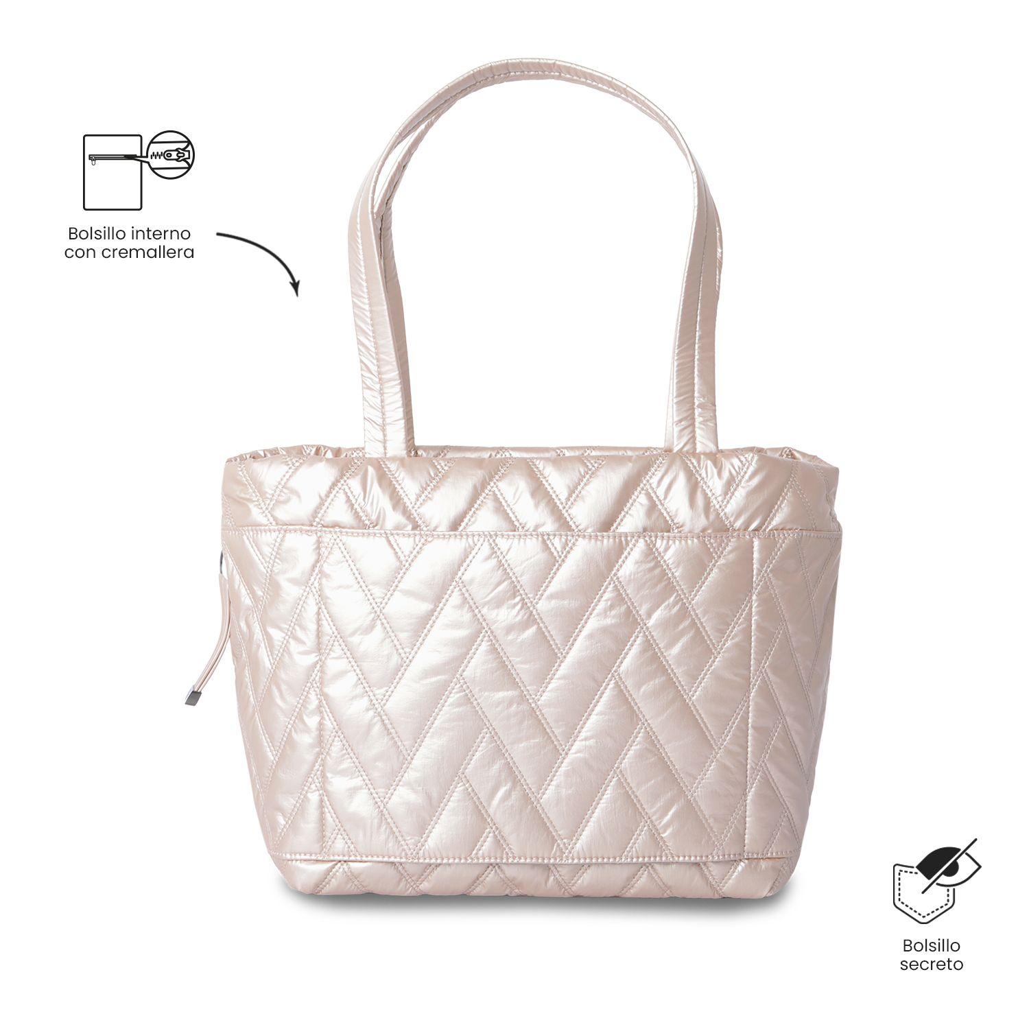Shopping Bag Mediano para Mujer Savanha Beige/Metalizado-3