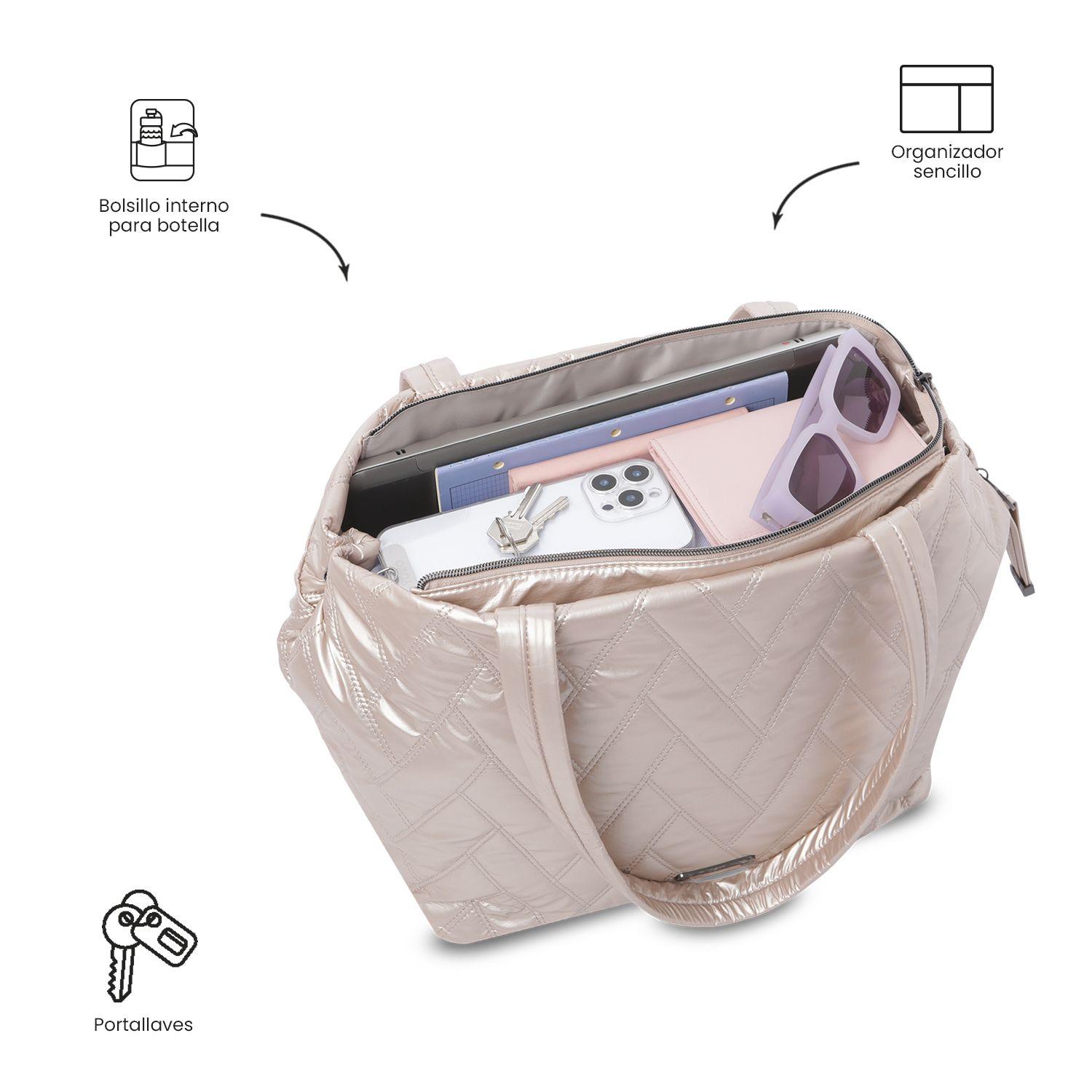 Shopping Bag Mediano para Mujer Savanha Beige/Metalizado-4