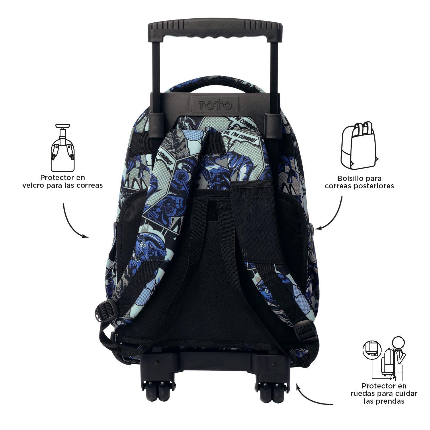 Mochila Escolar Ruedas Niño Notebook 15.4" Bomper Renglon Gris Totto-3
