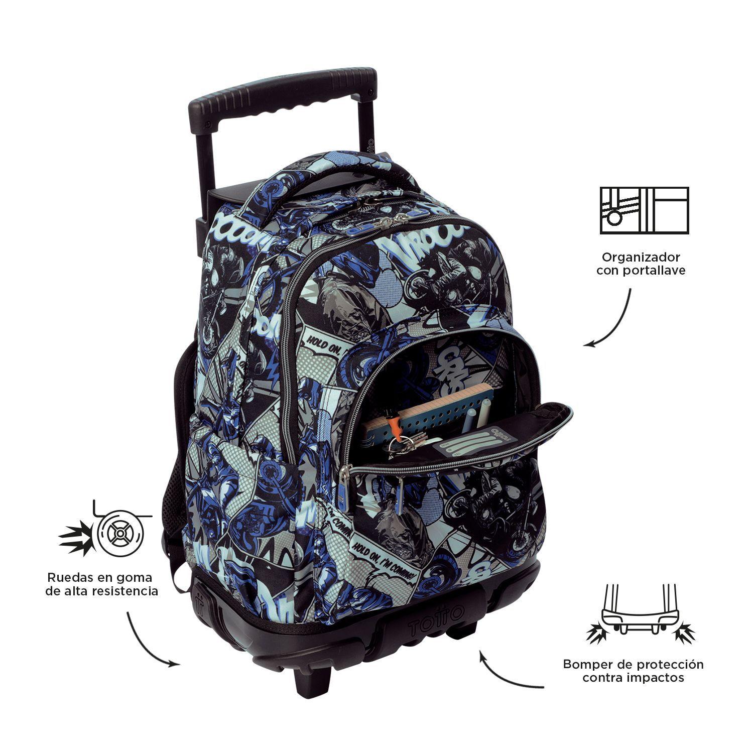 Mochila Escolar Ruedas Niño Notebook 15.4" Bomper Renglon Gris Totto-5