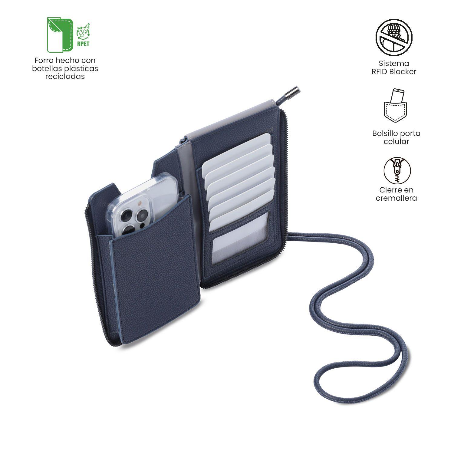 Portacelular Smooth Mujer con RFID Blocker Azul  Totto-3