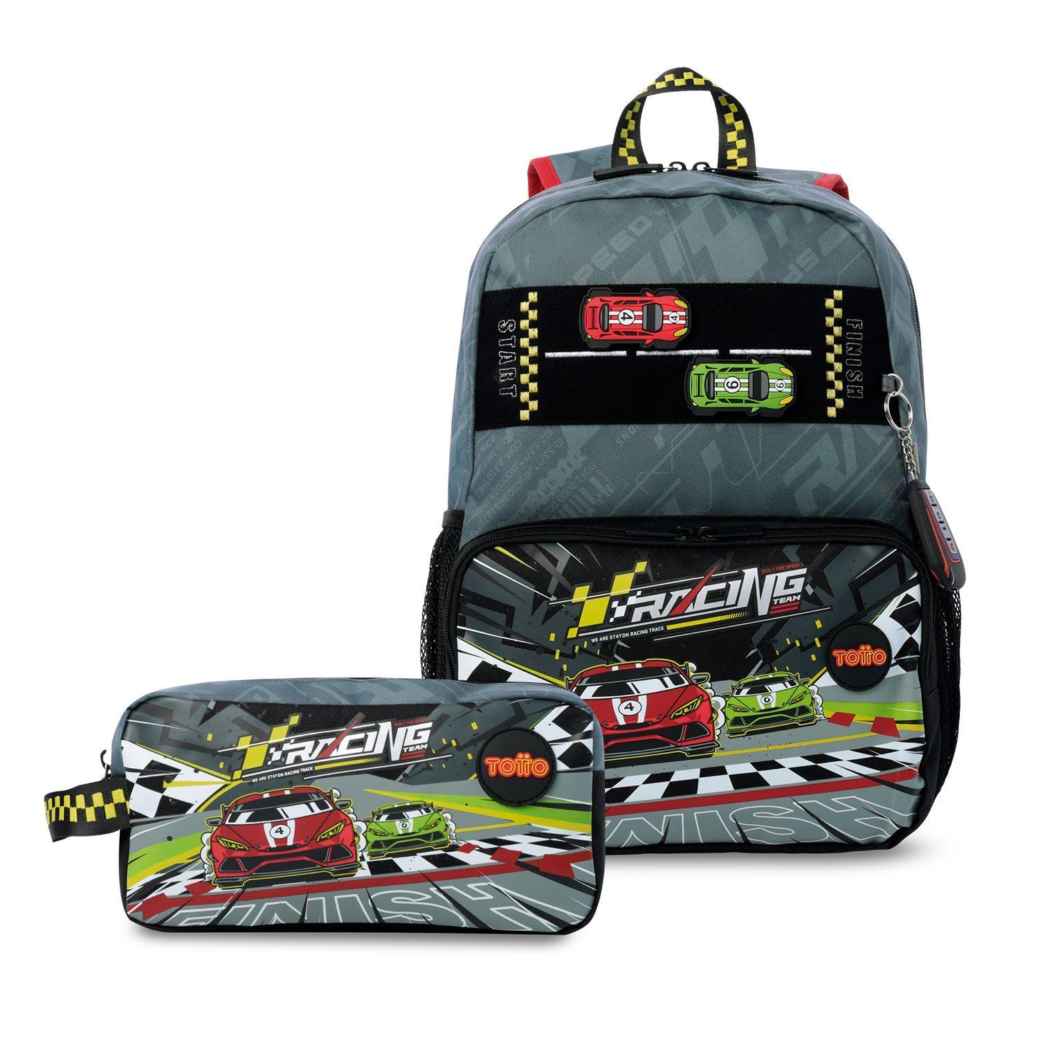 Pack Escolar Mochila Gris Mediana + Estuche Grand Prix Totto-0