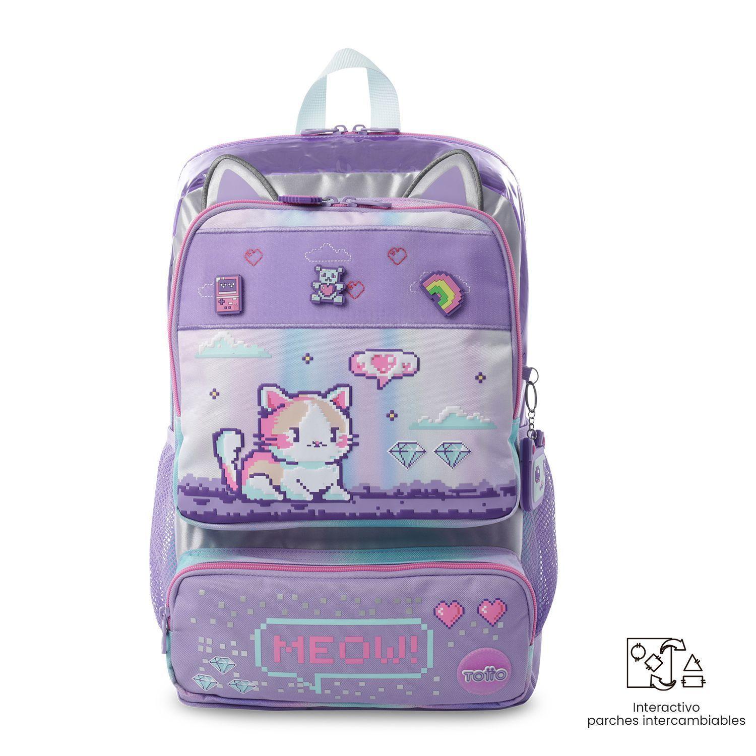 Pack Escolar Mochila Morado Grande + Lonchera + Estuche Andy Cat Totto-2