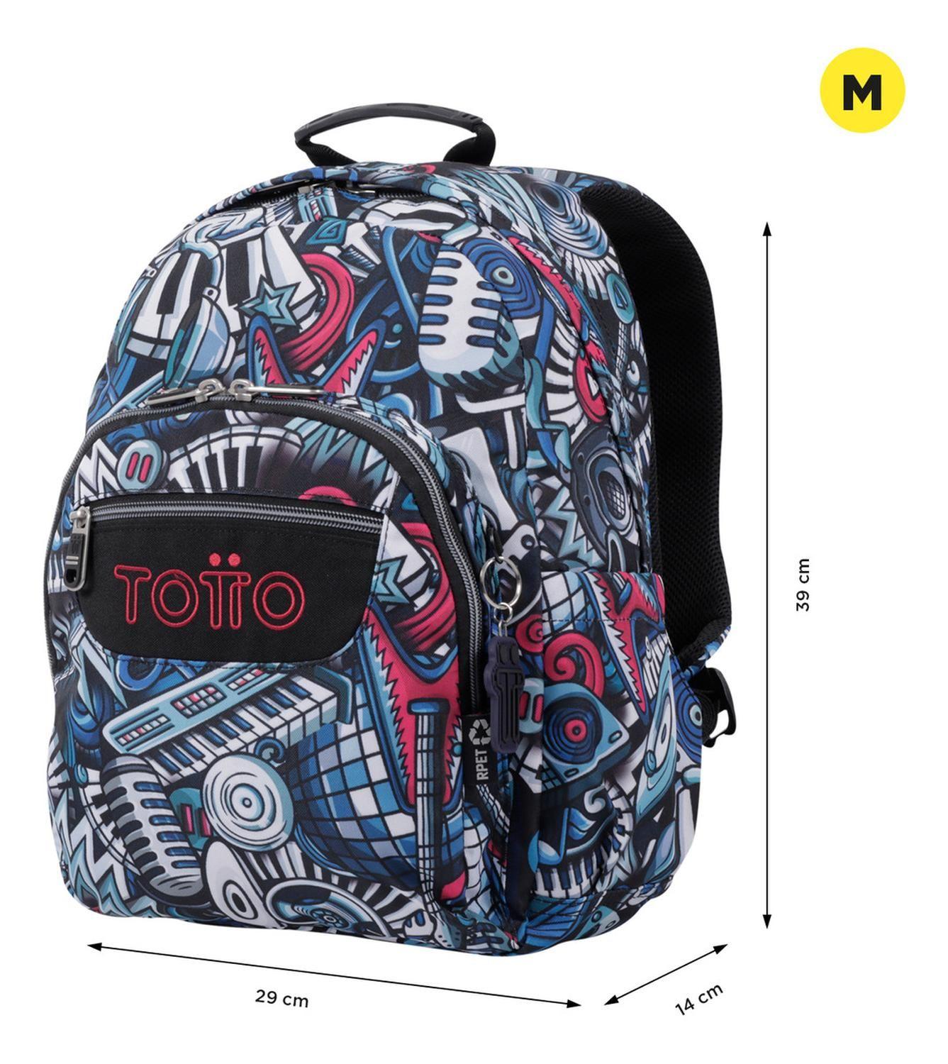 Mochila Escolar Totto Gommas Rpet Negro Musika-2