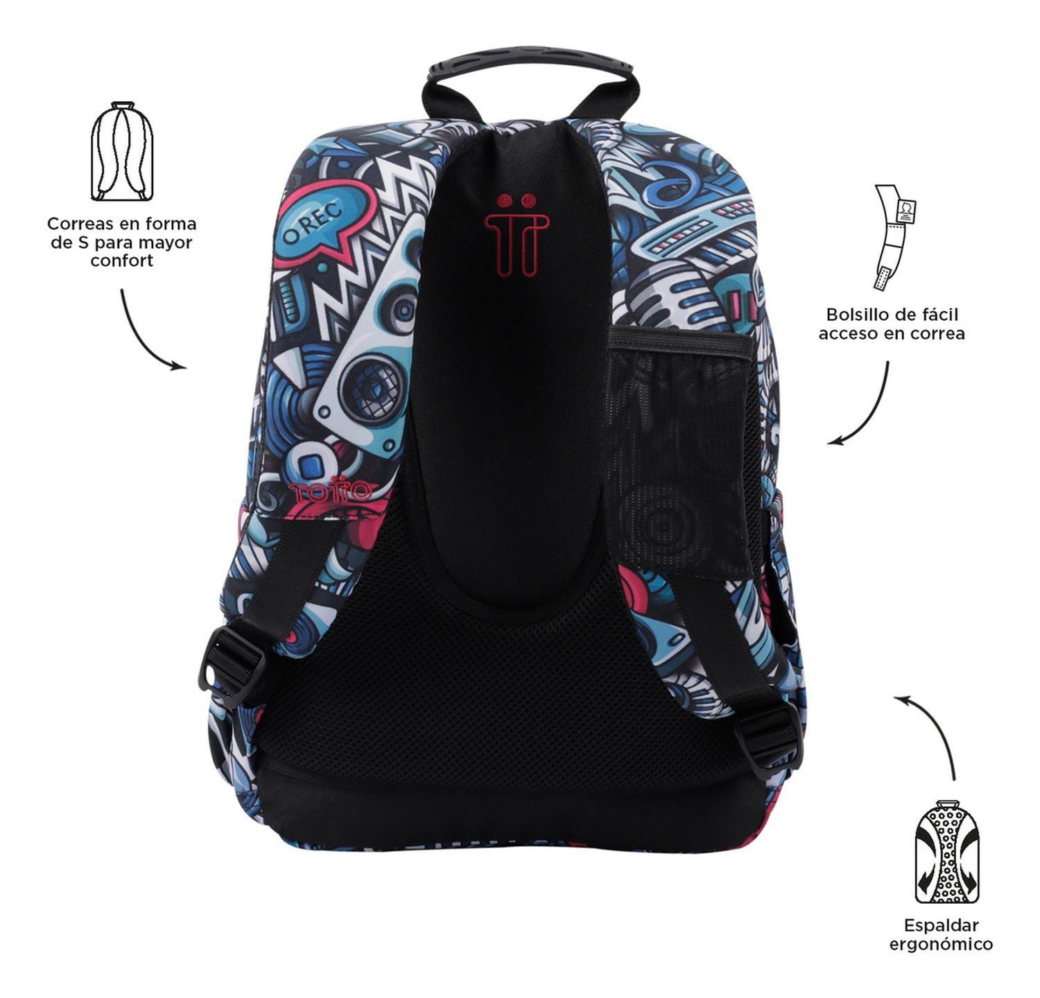 Mochila Escolar Totto Gommas Rpet Negro Musika-3