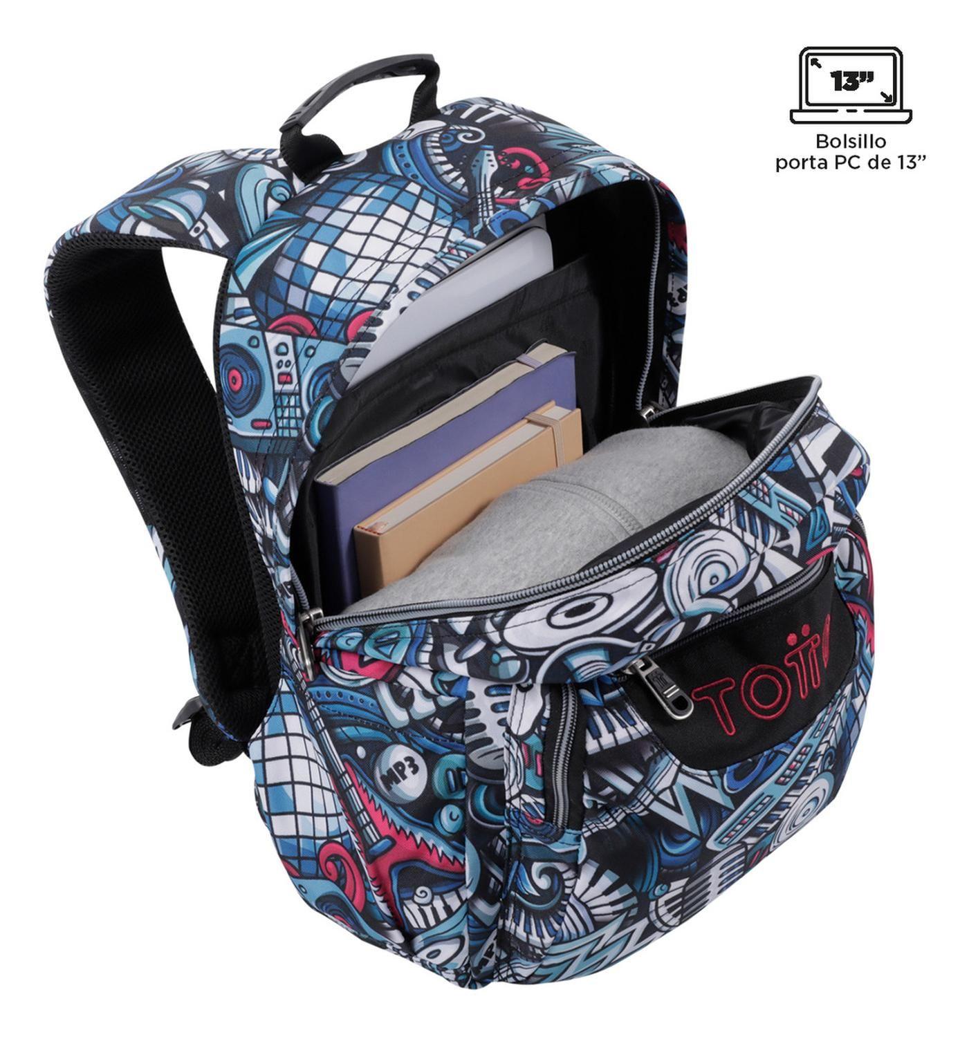 Mochila Escolar Totto Gommas Rpet Negro Musika-4