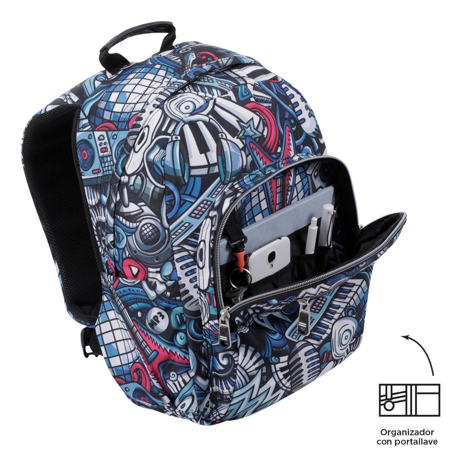Mochila Escolar Totto Gommas Rpet Negro Musika-5