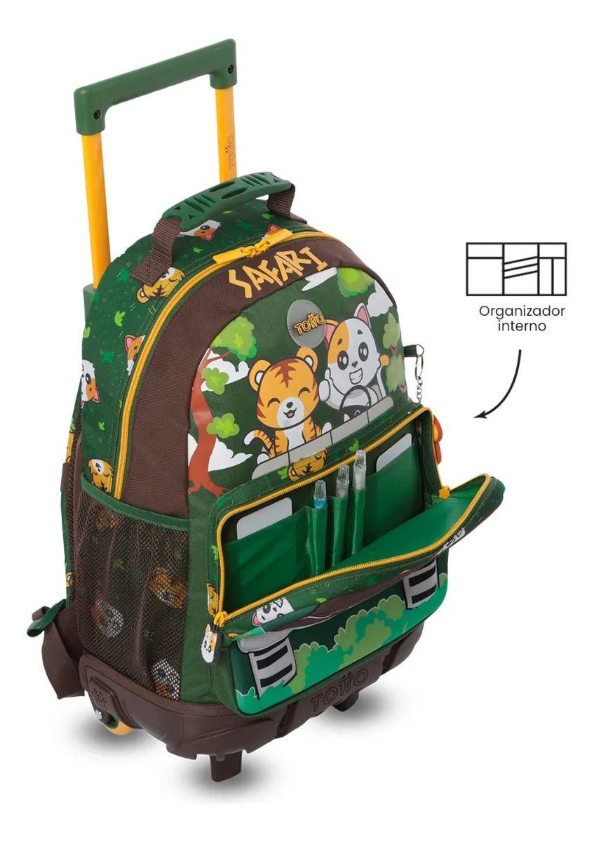 Combo Escolar Mochila Con Ruedas + Libro Colorear Safari-5