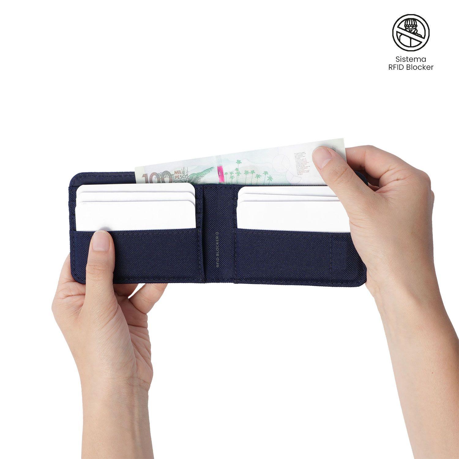 Billetera Hombre Wood Pequeña con RFID Blocker Azul -2
