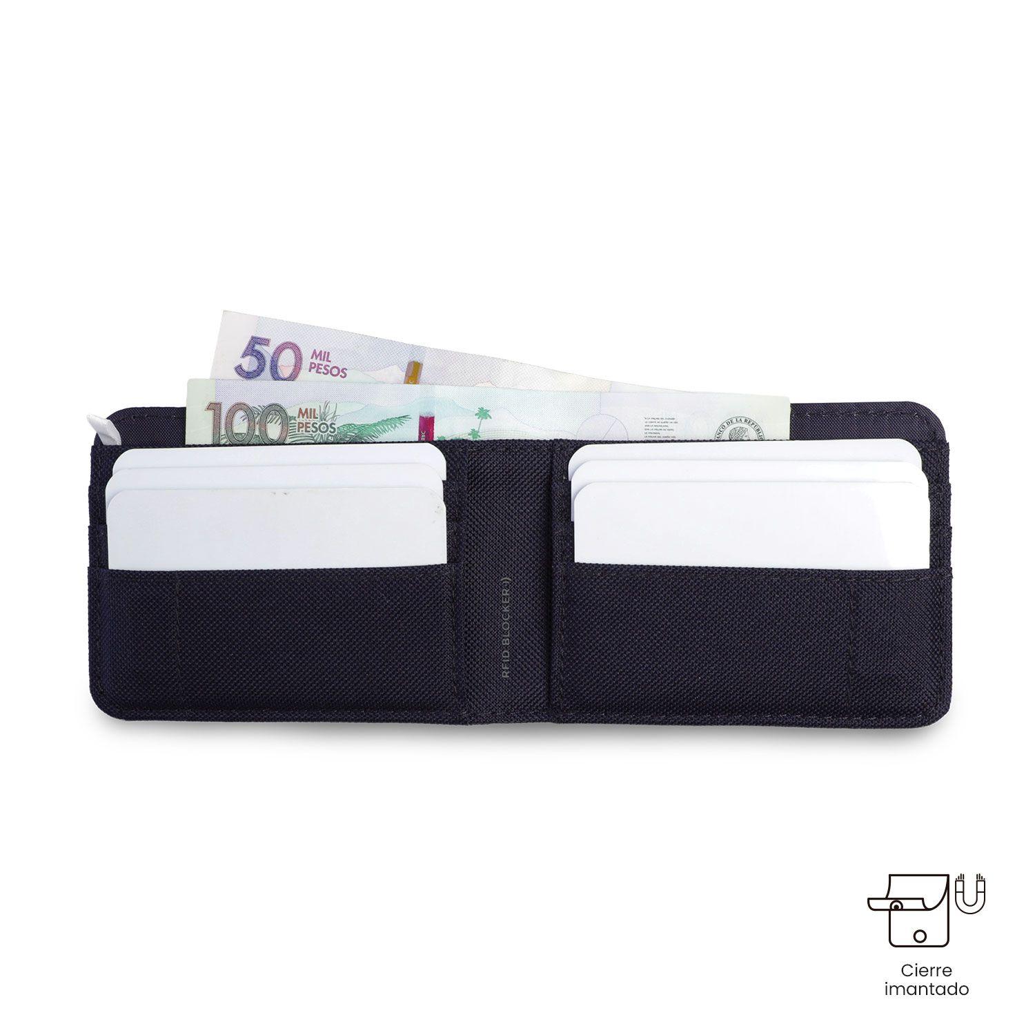 Billetera Hombre Wood Pequeña con RFID Blocker Azul -3
