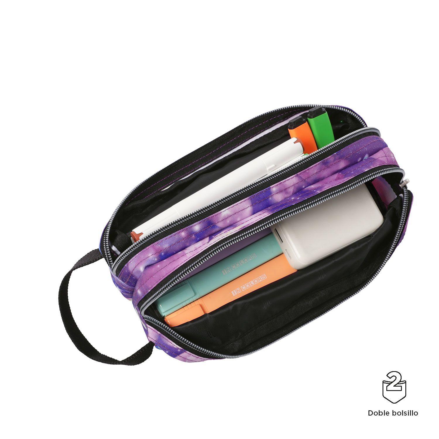 Estuche Escolar Multiuso Niña Escuadra Glitter Morada Totto-2