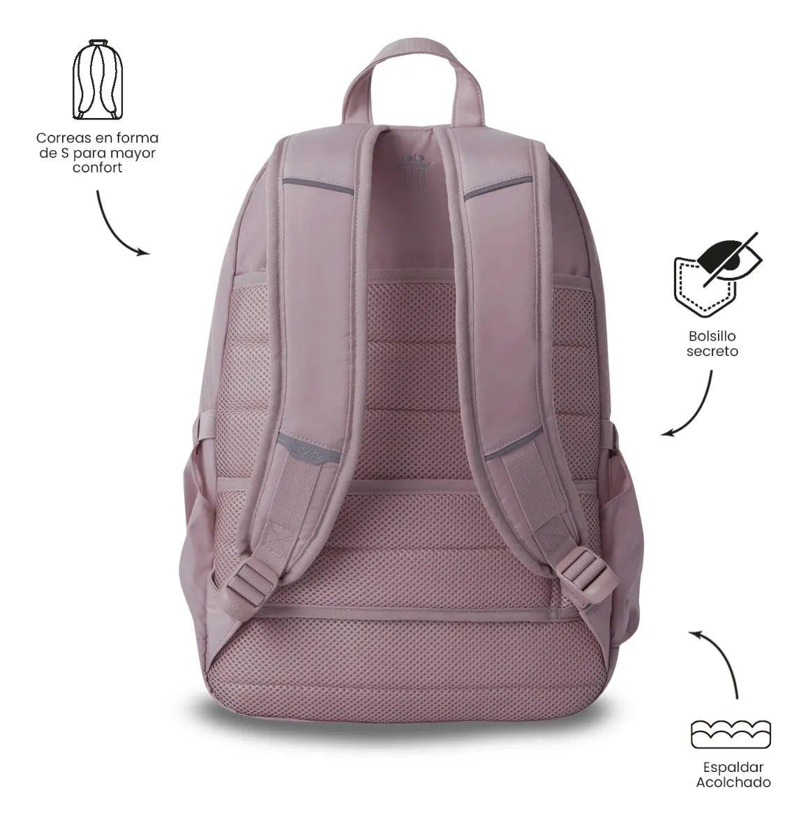 Mochila Universitario Plaine 2.0 Porta Pc 14  Rosado Mujer-3