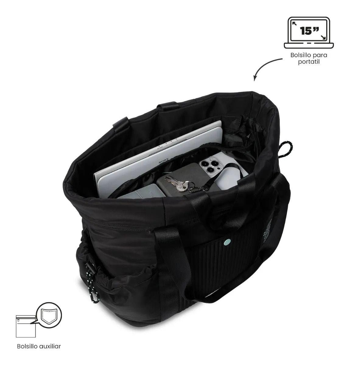 Shopping Bag Grande Para Mujer Praga Porta Pc 15  Negro-4