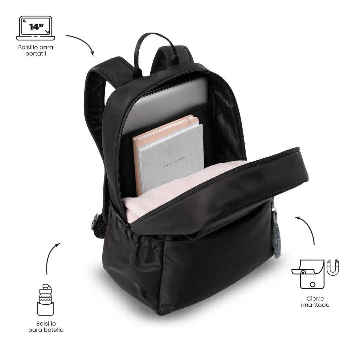 Mochila Universitario Corneana Porta Pc 14  Negro Mujer-4