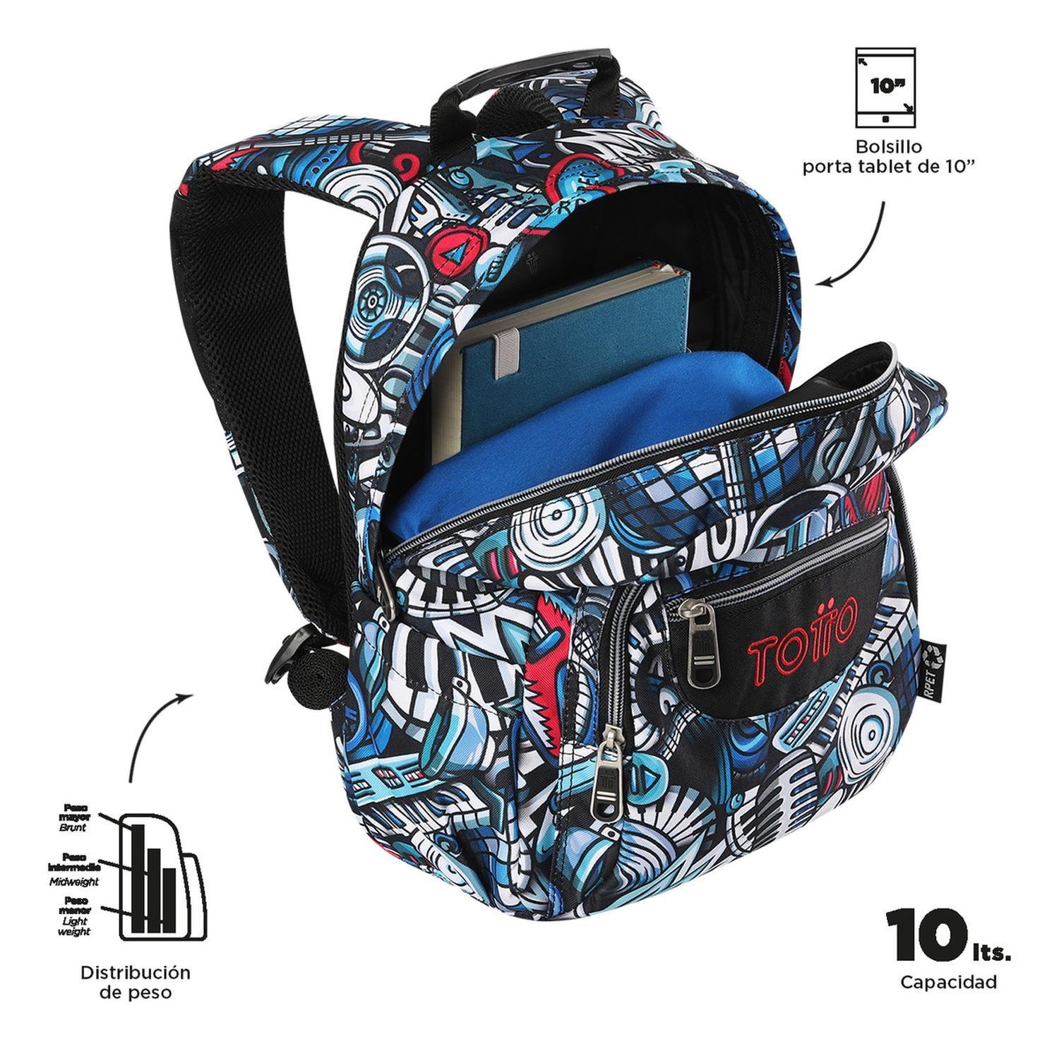Mochila Escolar Totto Tempera Rpet Negro Musika-4