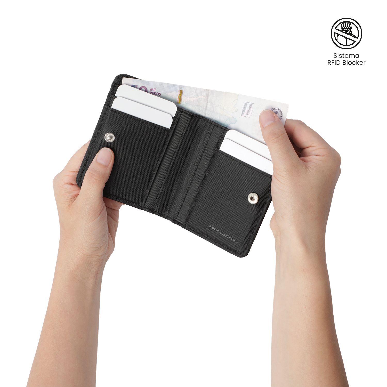 Billetera Mujer Texture Pequeña con RFID Blocker Negra -2
