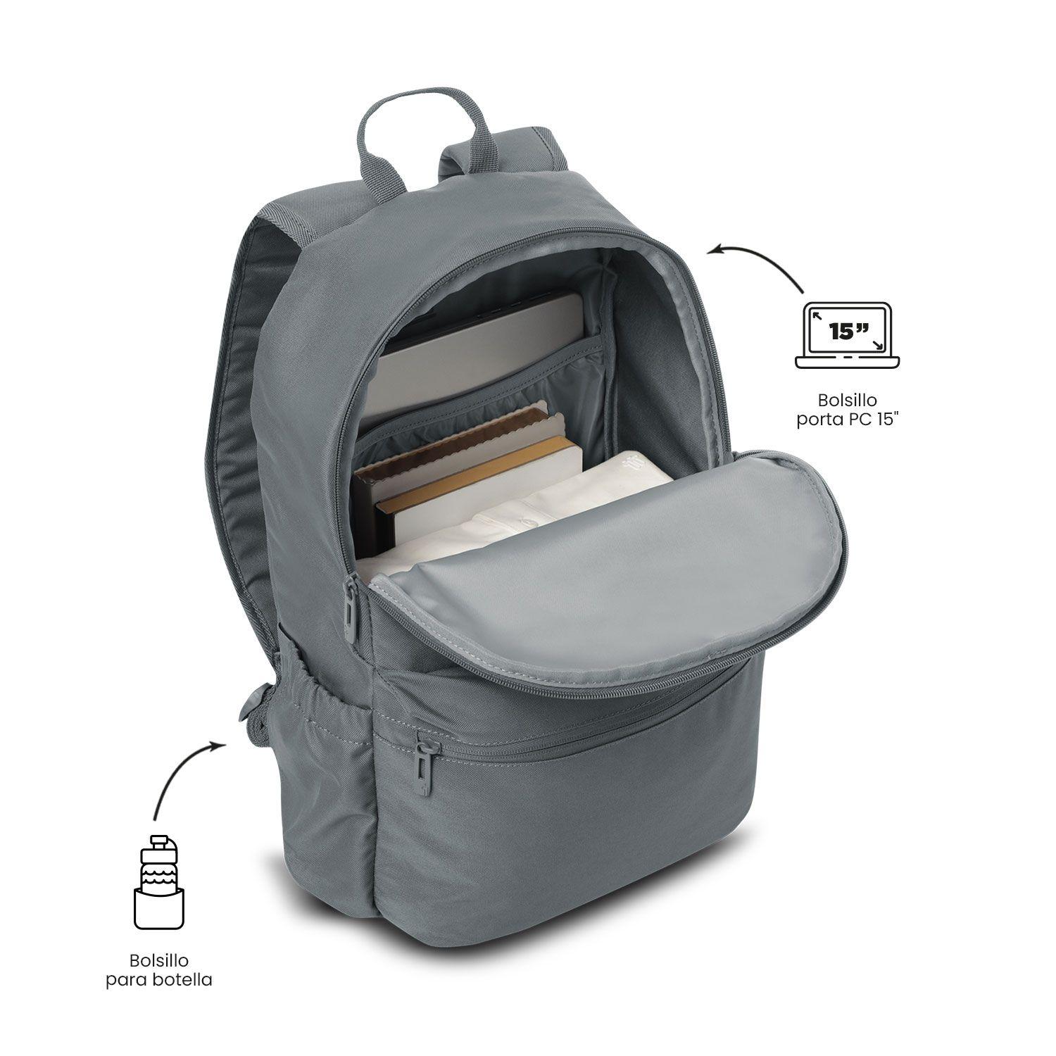 Mochila Universitaria Dragonar Porta Notebook 15" Gris-5