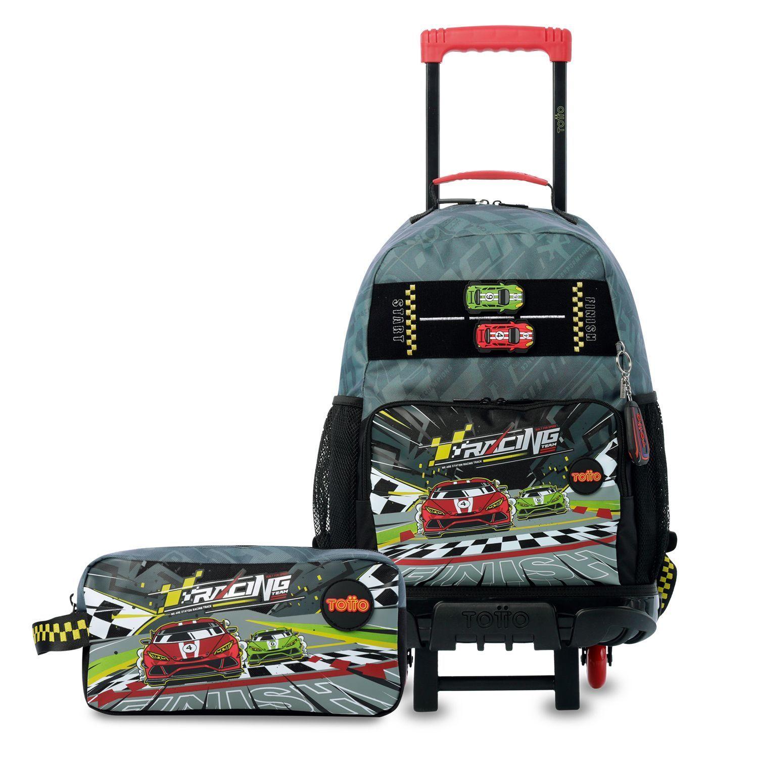 Pack Escolar Mochila Gris con Ruedas + Estuche Grand Prix Totto-0