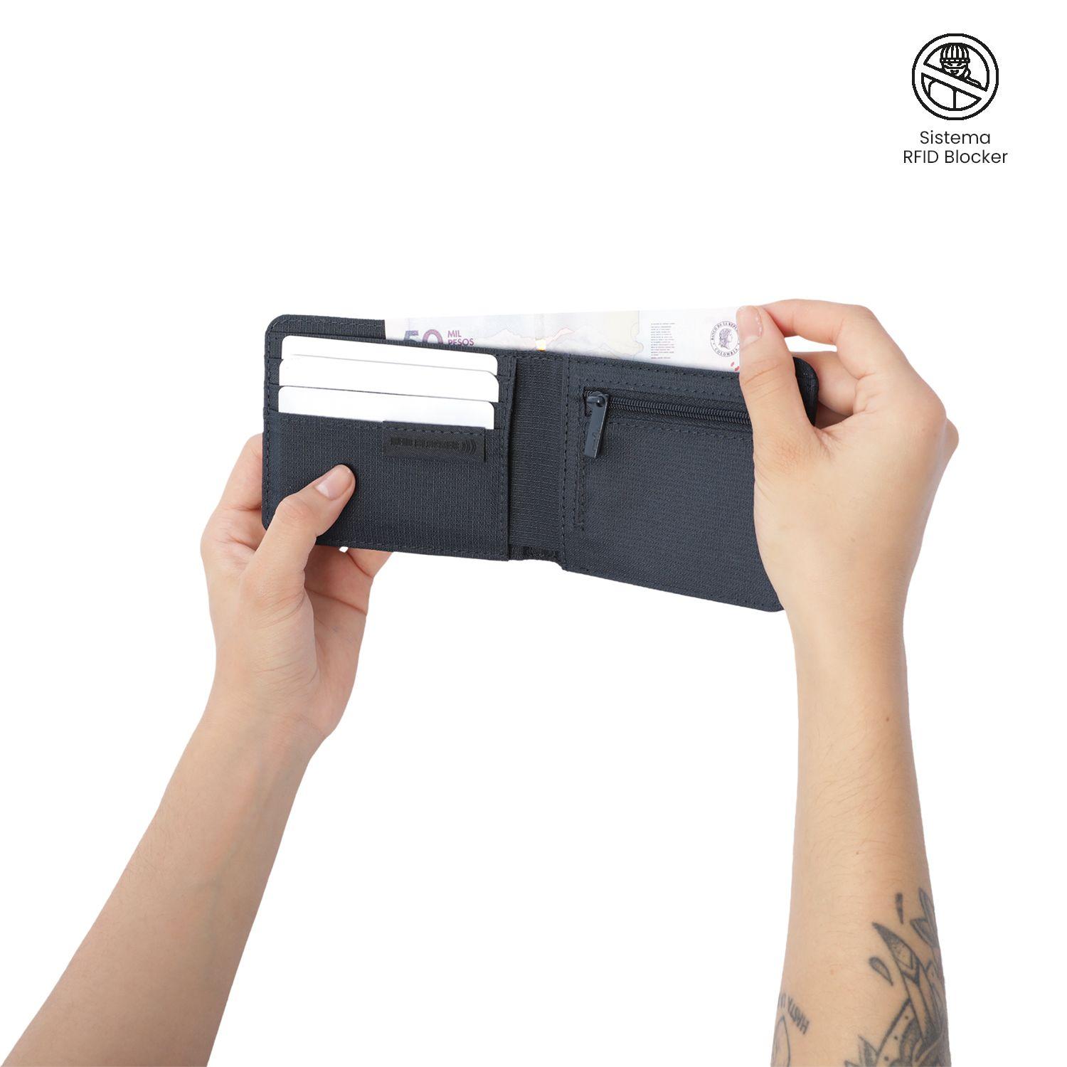 Billetera Hombre Falangero con RFID Blocker Azul -2