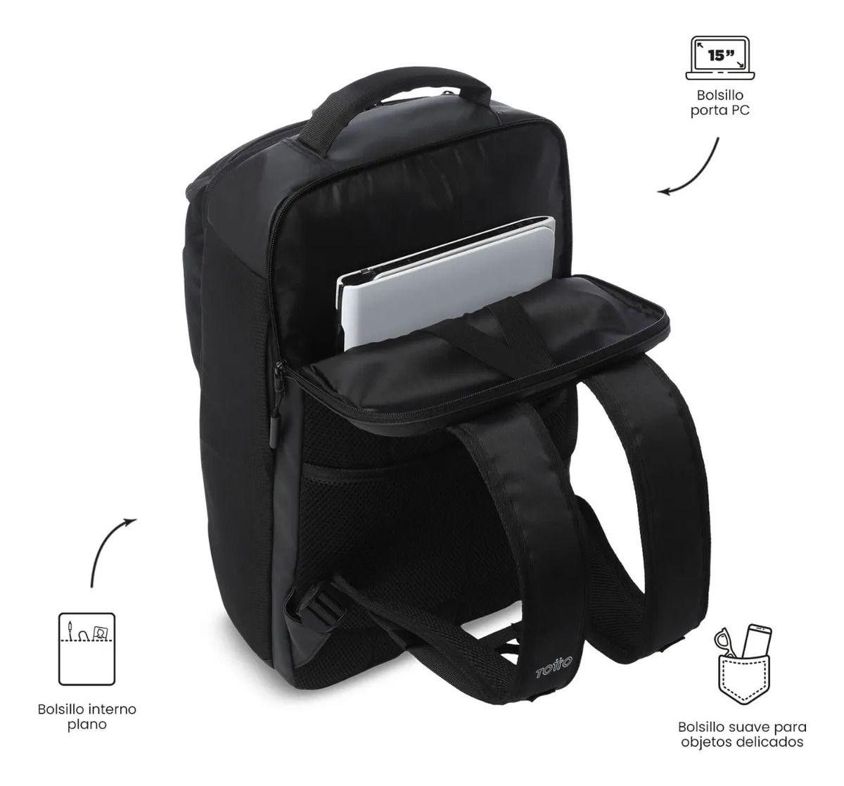 Mochila Ejecutivo Porta Pc 15  Tork Negro Hombre-4