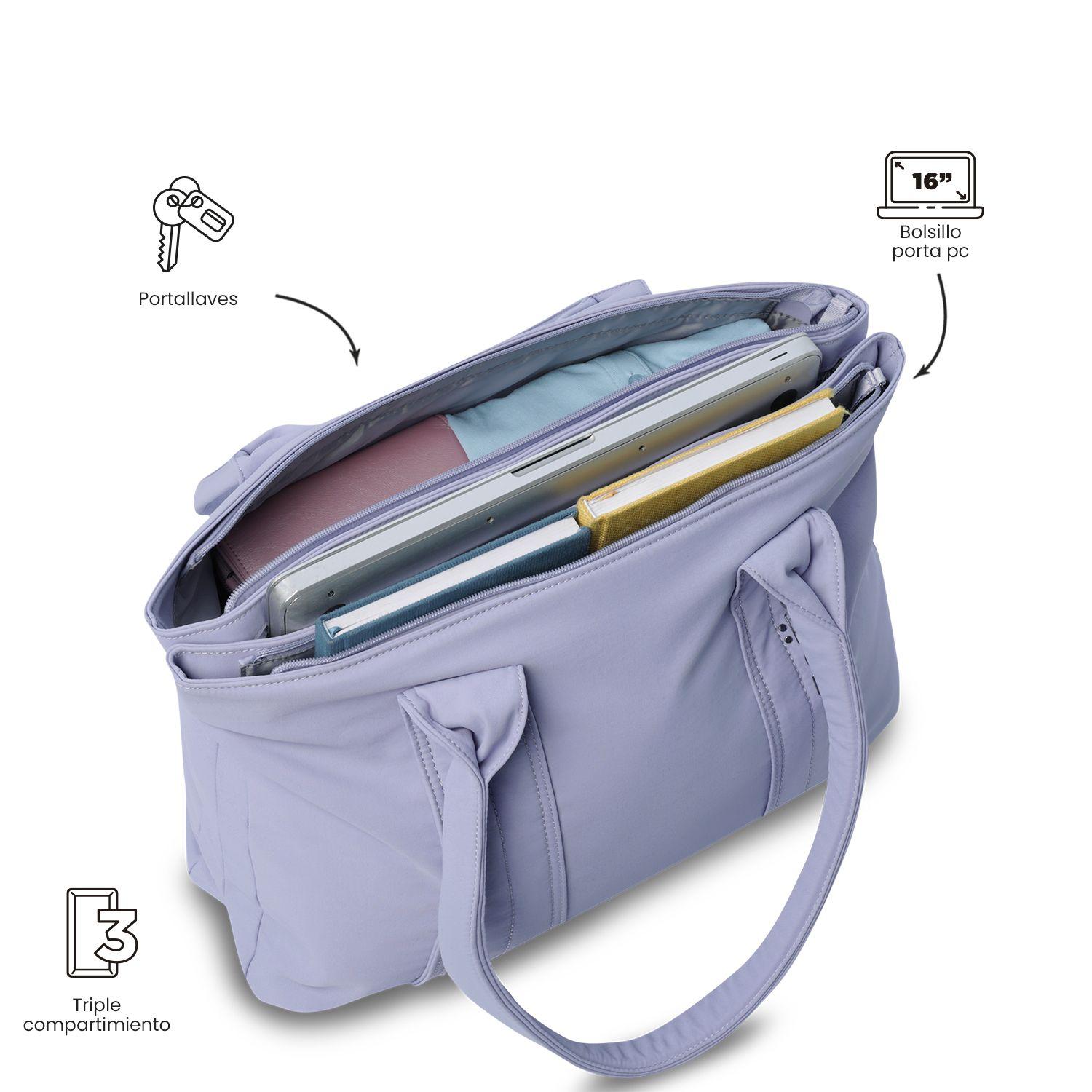 Cartera Tote Bag Grande Mujer Sicilia Porta Notebook 16" Morado Totto-4