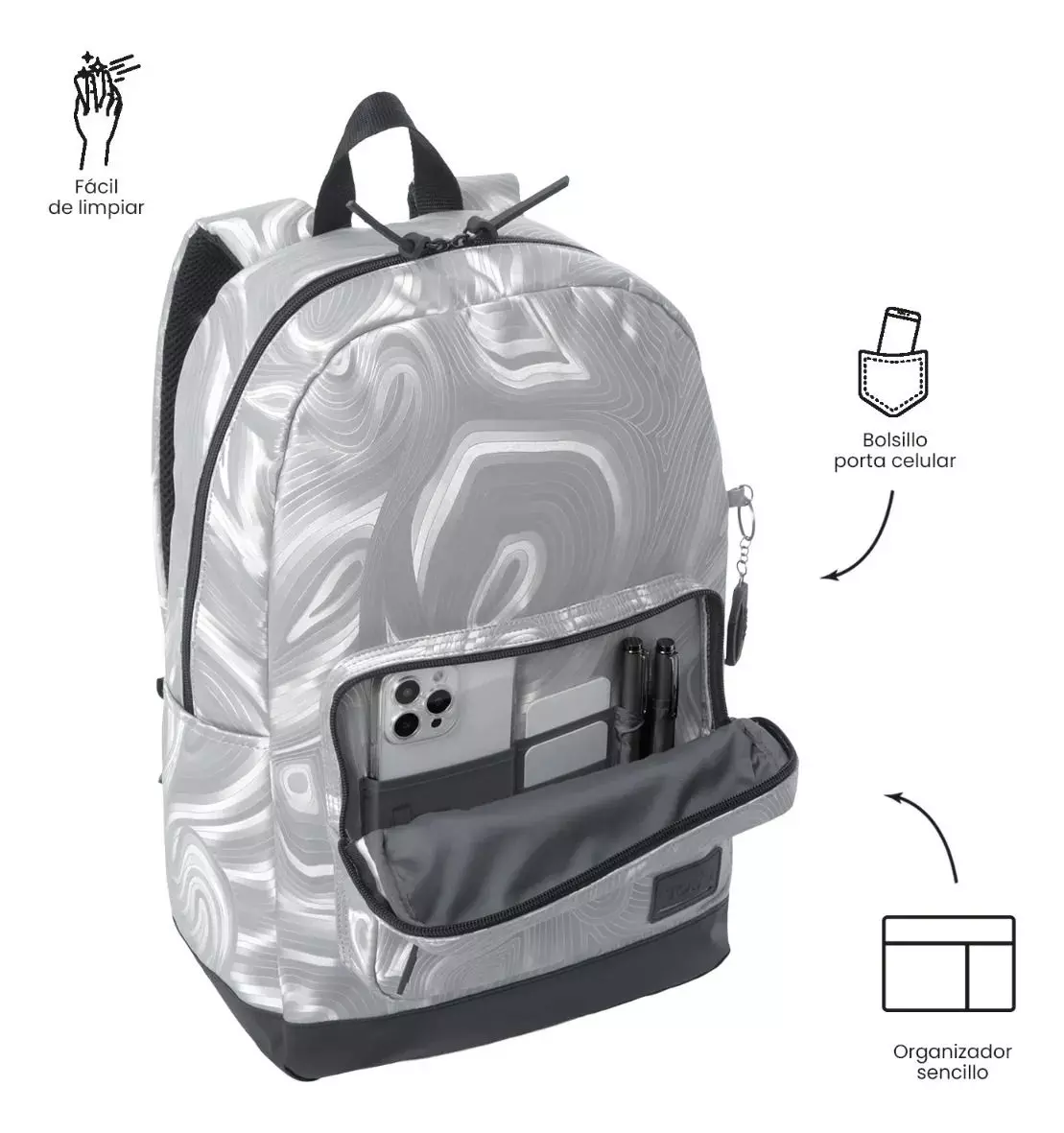 Mochila Universitario  Tocax Porta Pc 14  Gris-5