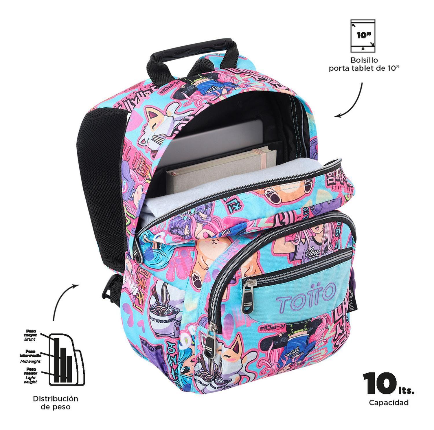 Mochila Escolar Totto Tempera Rpet Azul Anime Girls-4