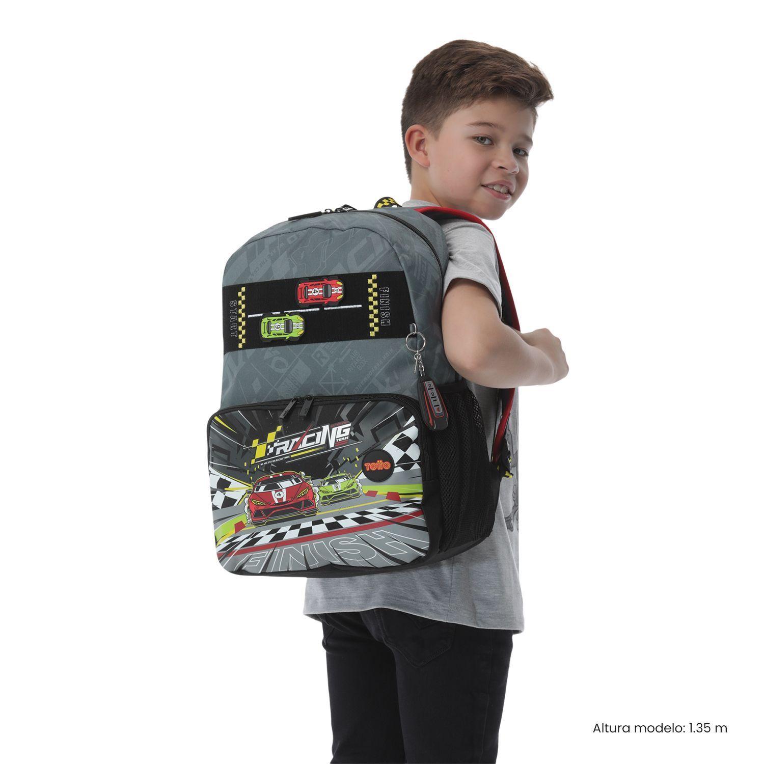 Pack Escolar Mochila Gris Grande + Lonchera + Estuche Grand Prix Totto-2