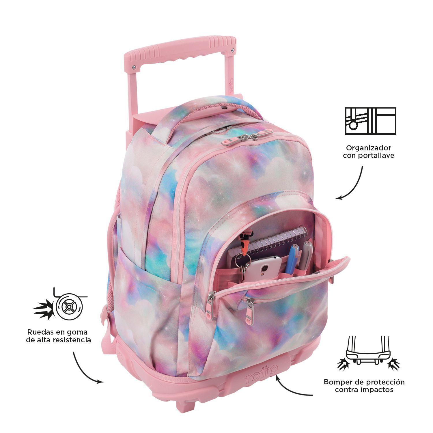 Mochila Escolar Ruedas Niña Notebook 15.4"  Renglon Glitter Totto-2