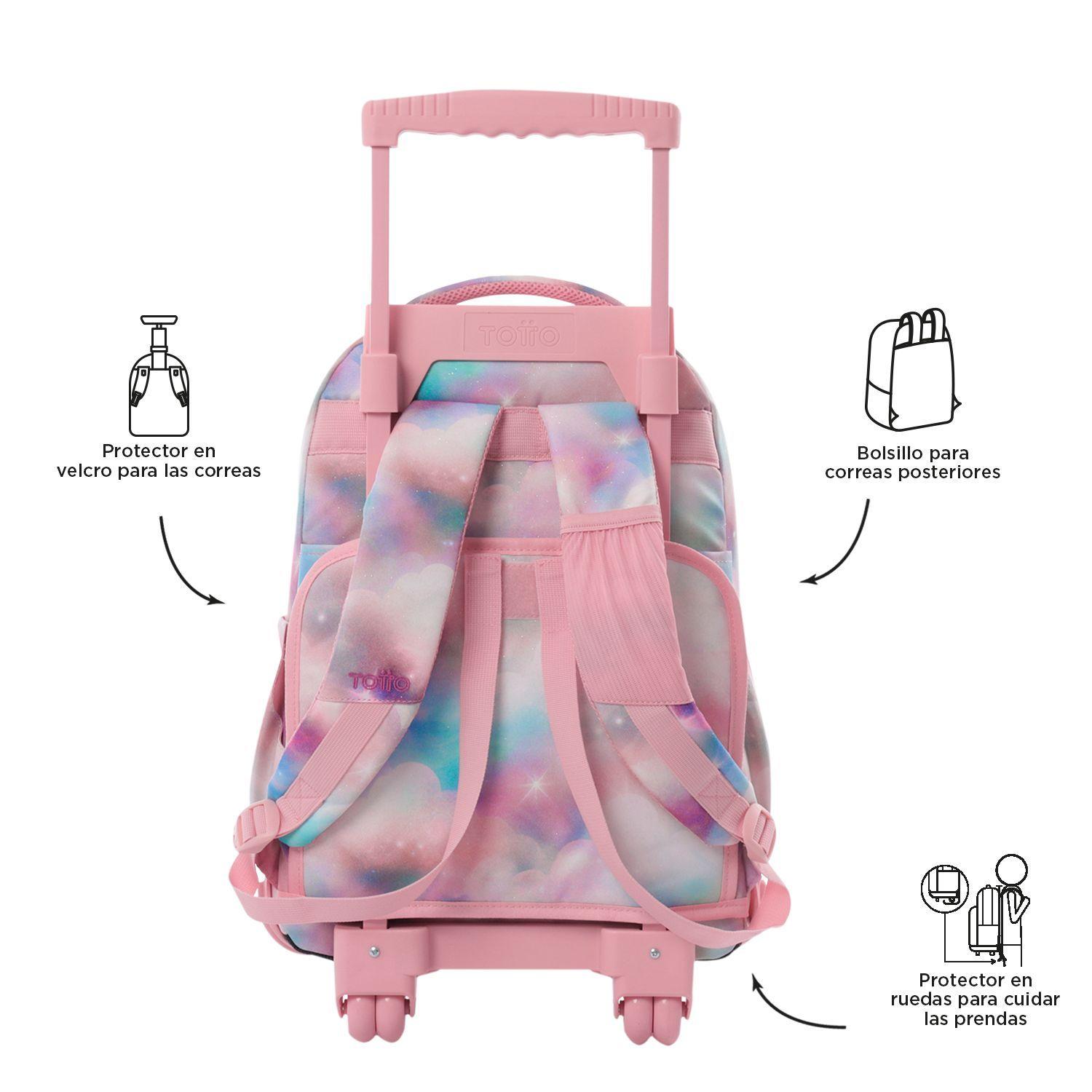 Mochila Escolar Ruedas Niña Notebook 15.4"  Renglon Glitter Totto-3