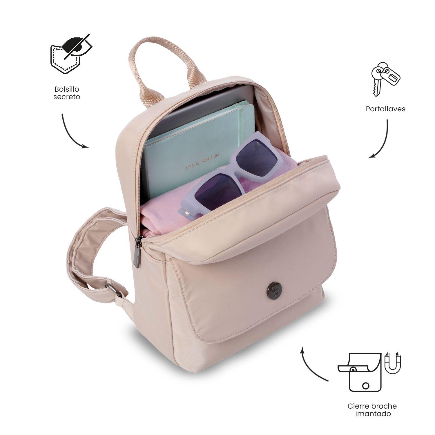 Bolso Pequeño para Mujer Corneana tipo Mochila Beige-4