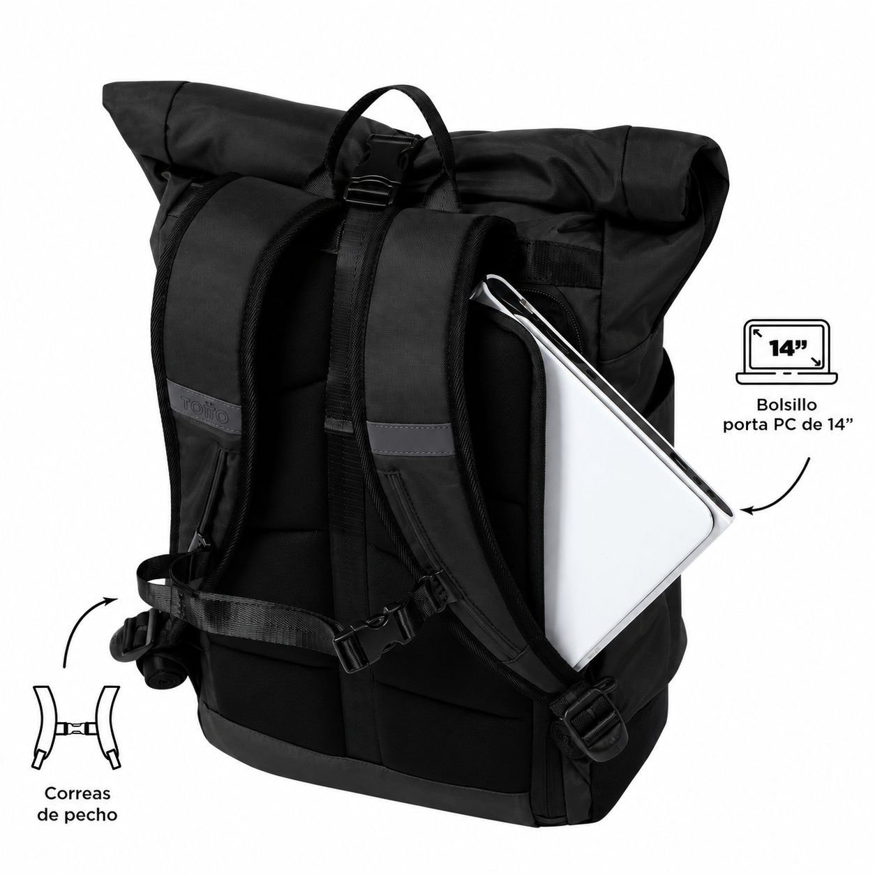 Mochila Universitaria Spurn 2.0 Porta PC 14" Negro Hombre-3