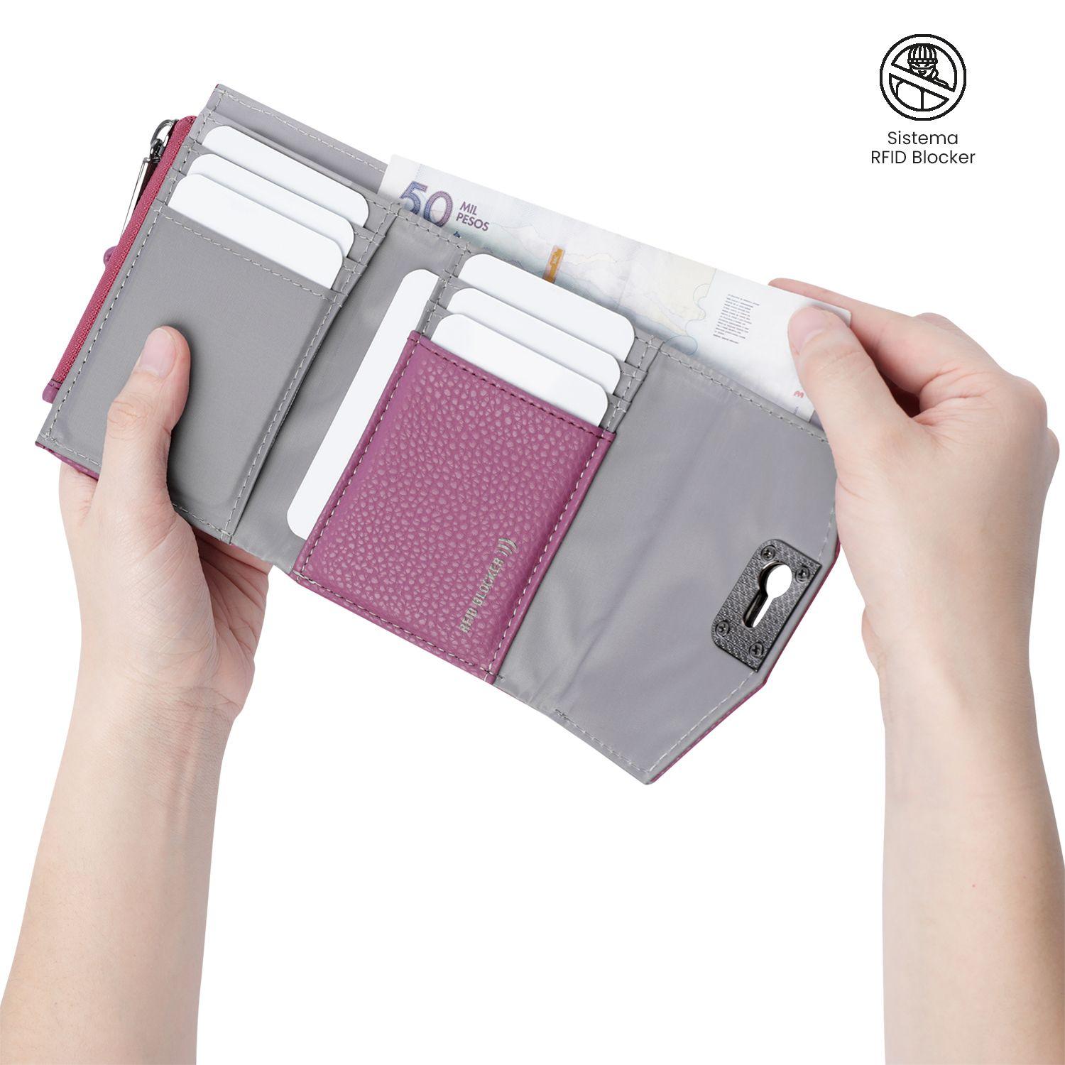 Billetera Totto Mujer Smooth Ney con RFID Blocker Rosada-2