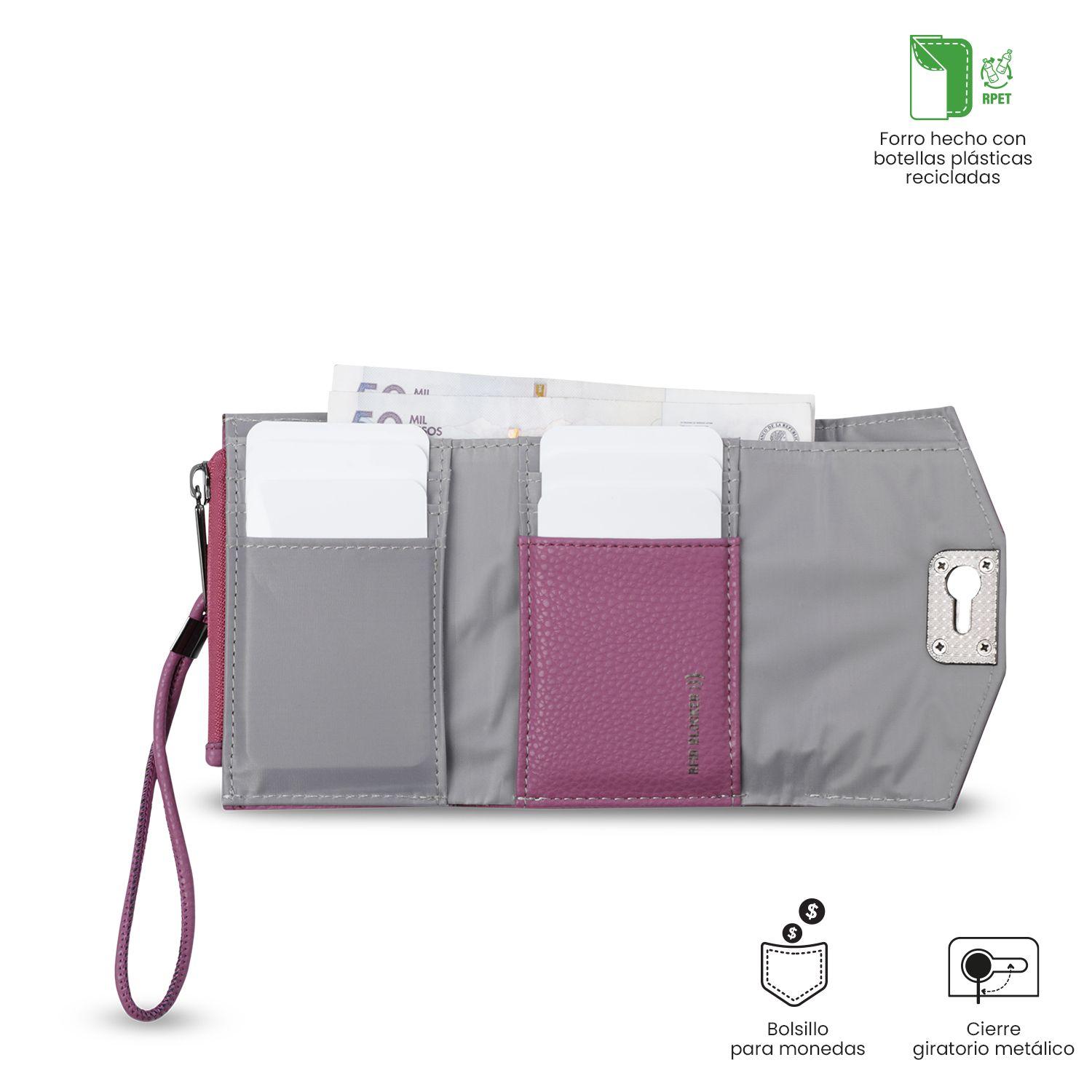Billetera Totto Mujer Smooth Ney con RFID Blocker Rosada-3