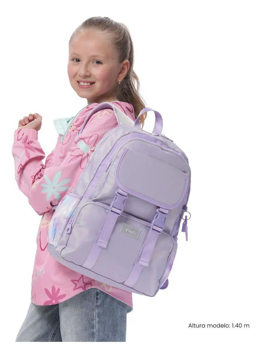 Mochila Para Niña Cluw Mediano Color Gris-1