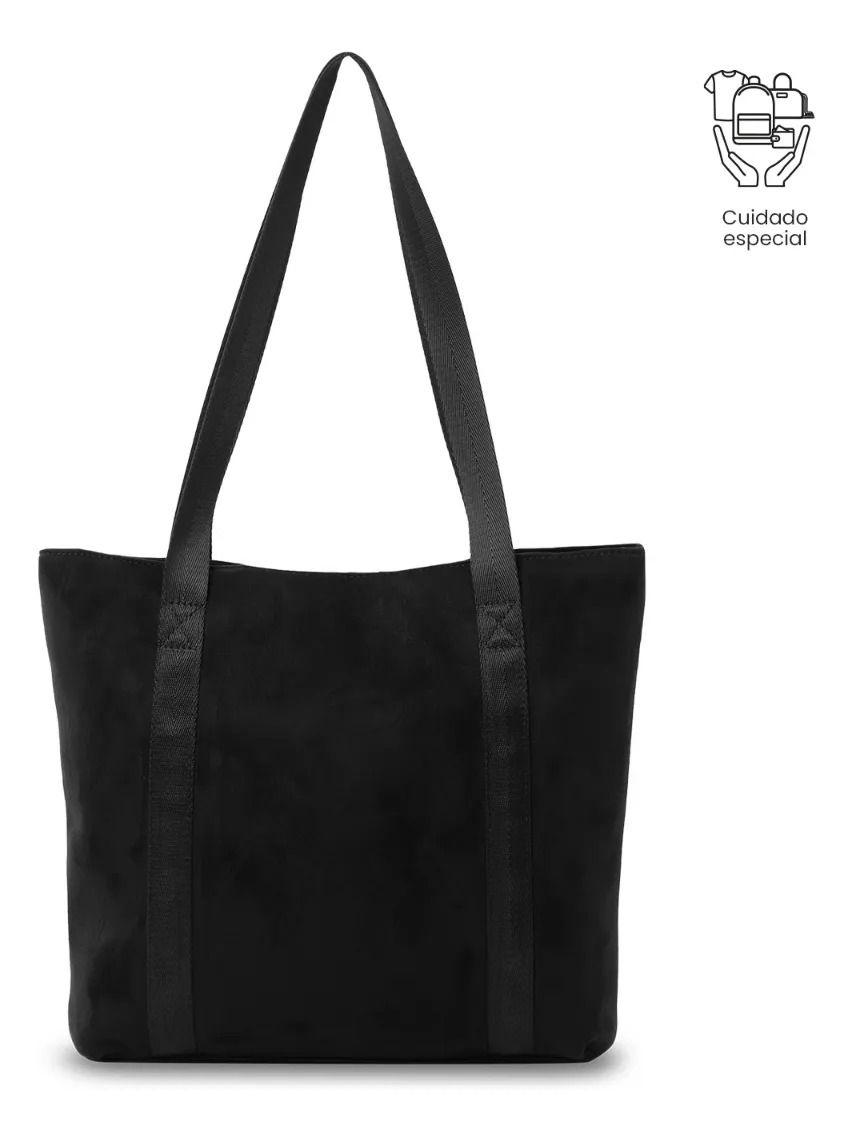 Tote Bag Para Mujer Mixi Gam En Gamuza Mediano Negro-3