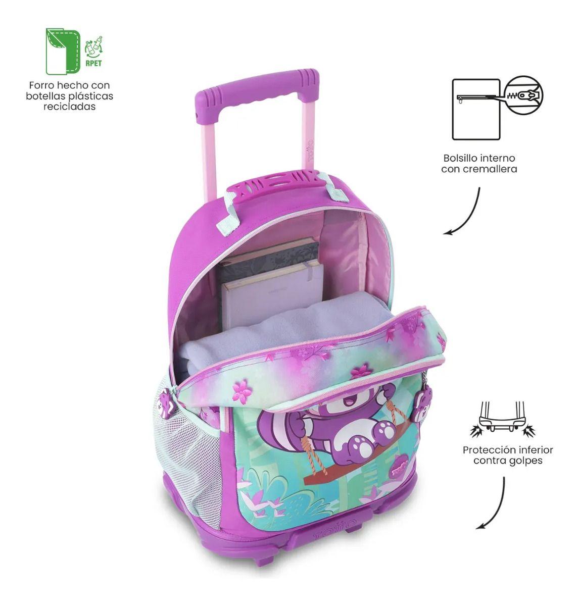 Combo Escolar Mochila Con Ruedas Bambú+libro Colorear-5