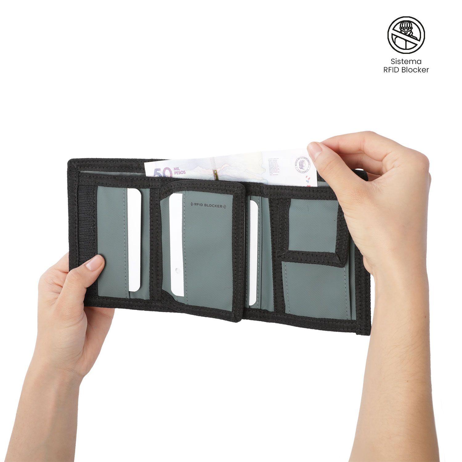 Billetera Hombre Contrast Pequeña con RFID Blocker Negra -2