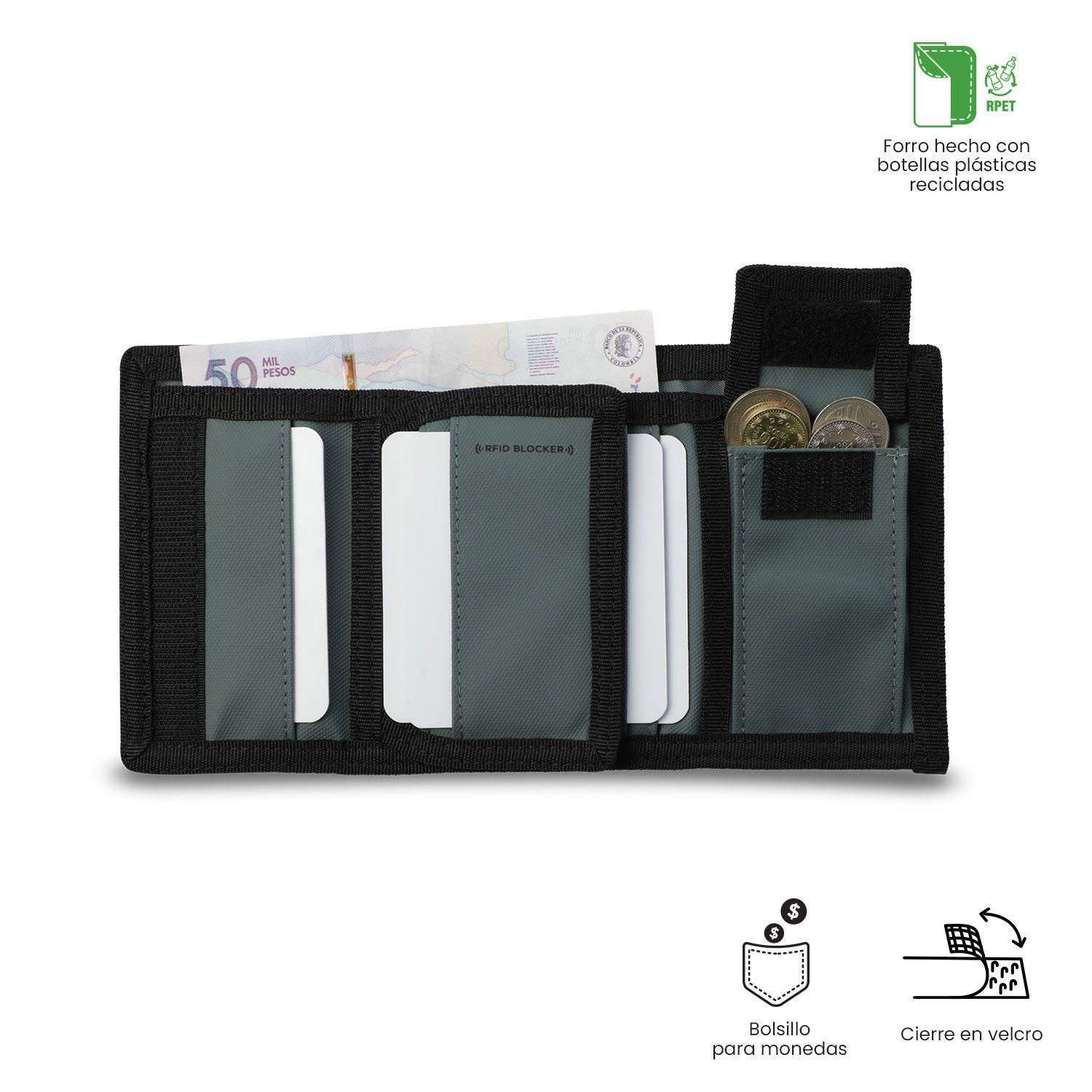 Billetera Hombre Contrast Pequeña con RFID Blocker Negra -3