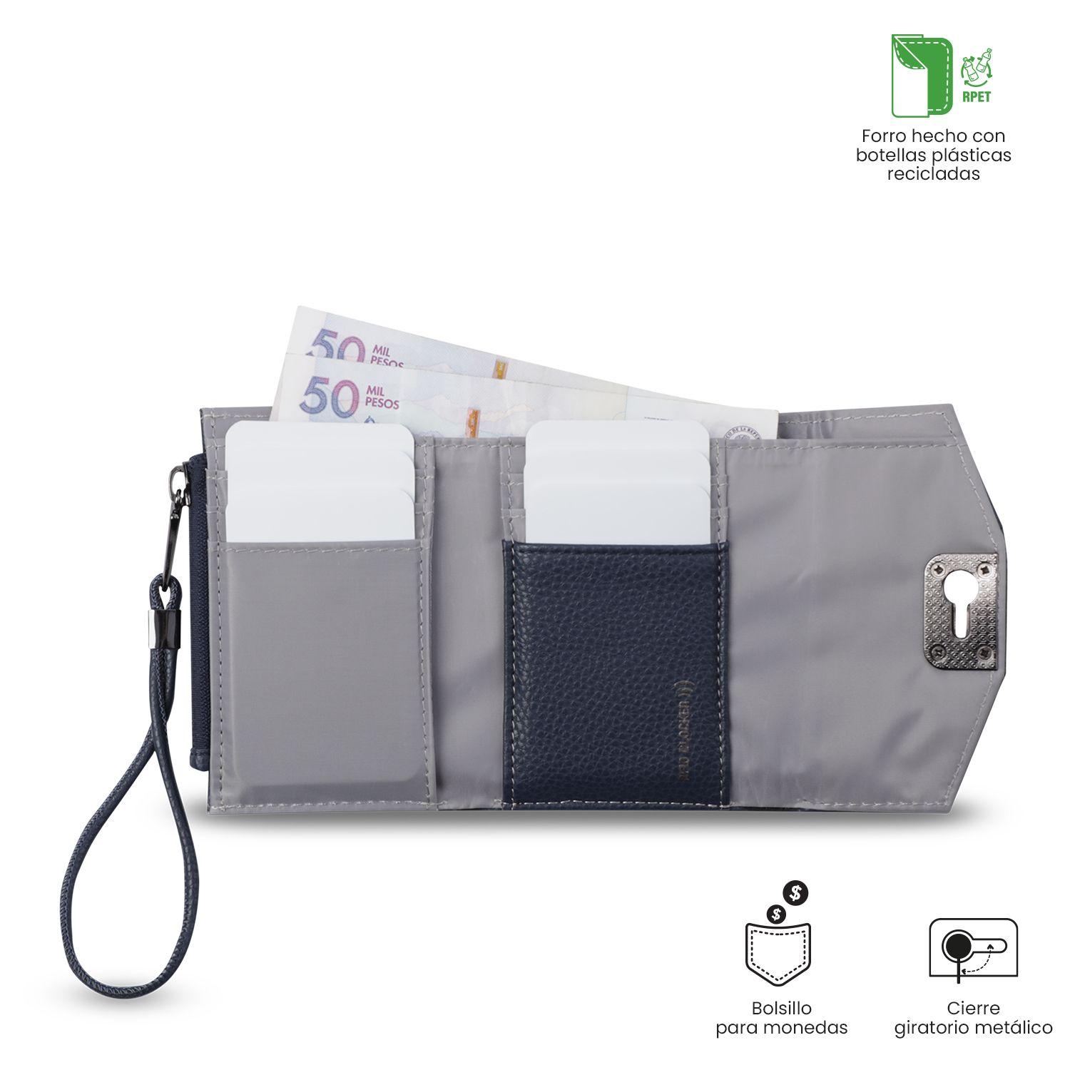 Billetera Totto Mujer Smooth Ney con RFID Blocker Azul-3