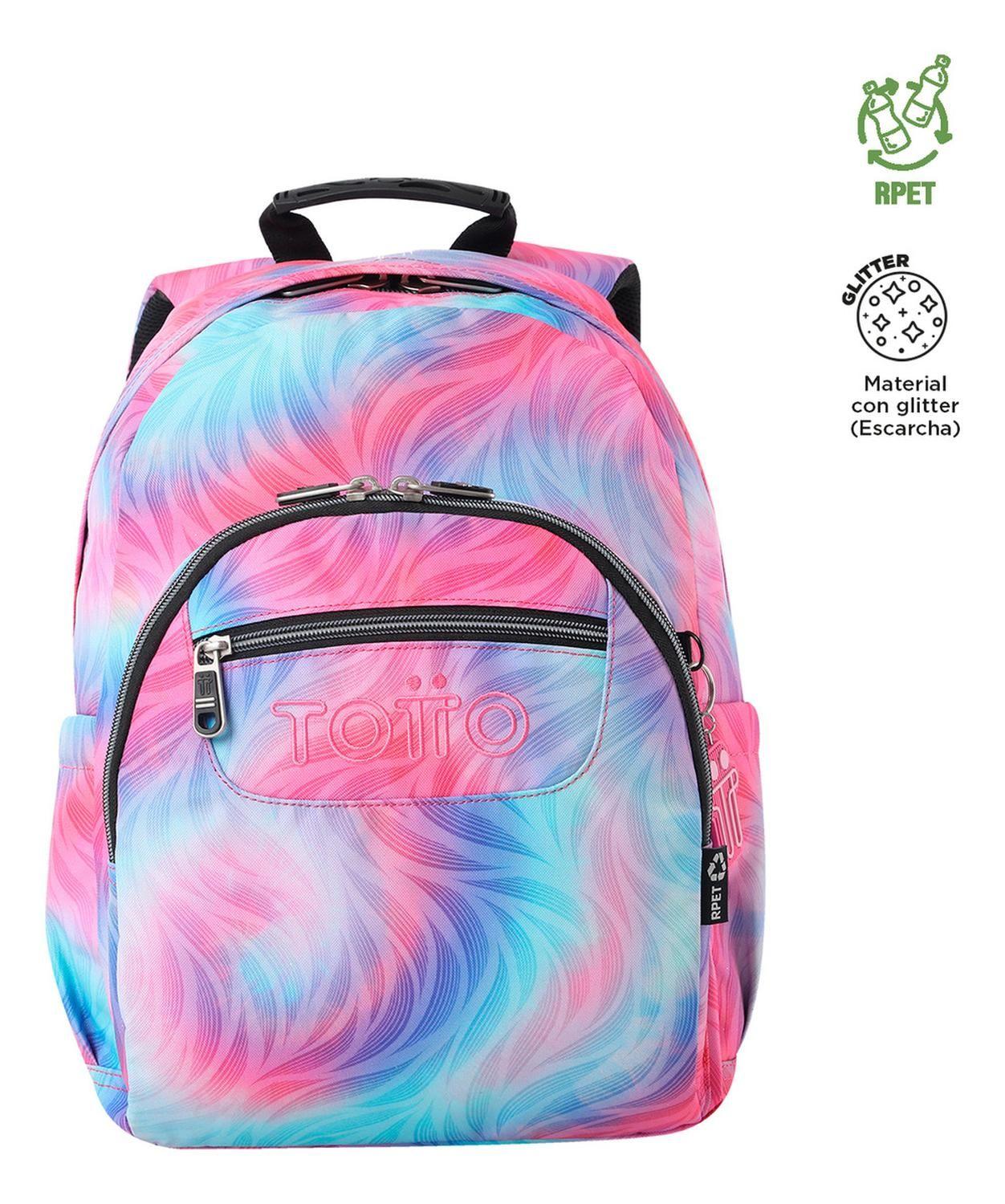 Mochila Escolar Totto Gommas Rpet Glitter Rosado Fritz-0