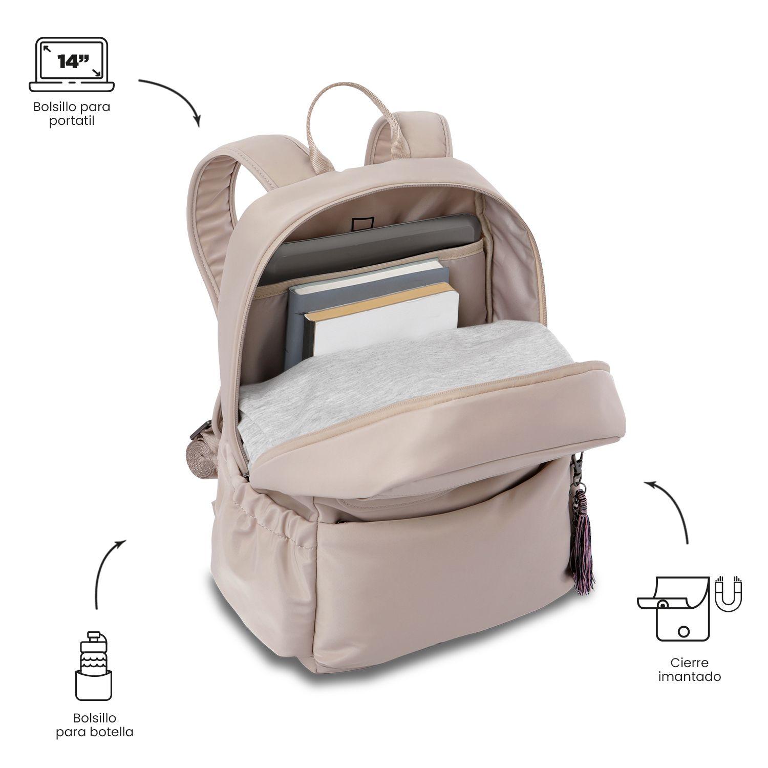 Mochila Universitario Corneana Porta PC 14" Beige Mujer-4