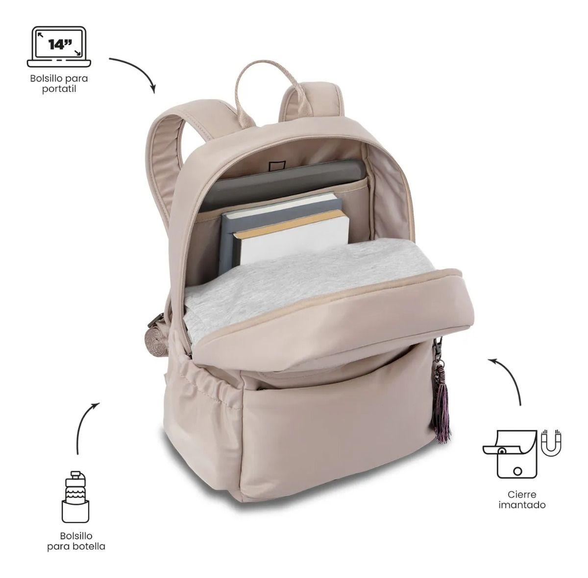 Mochila Universitario Corneana Porta Pc 14  Beige Mujer-4