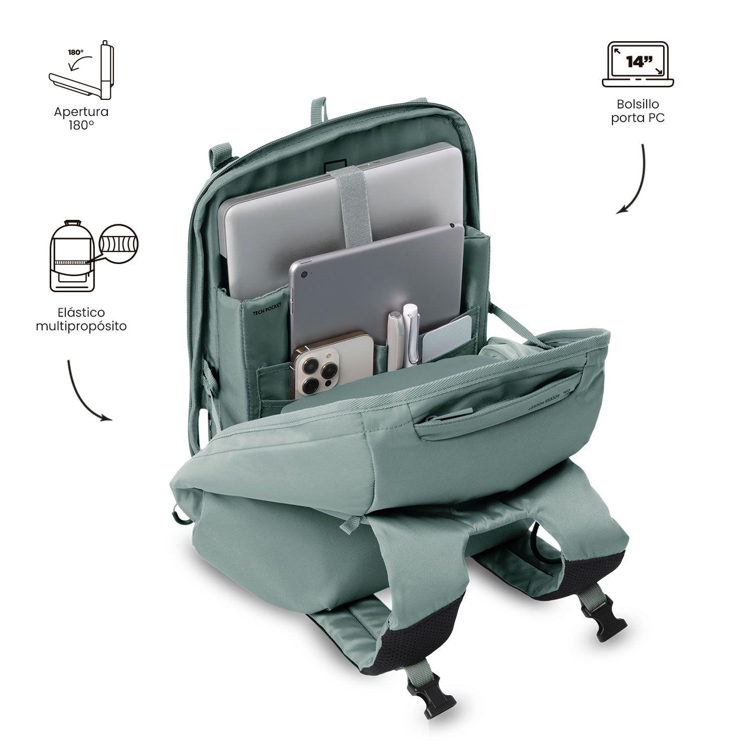 Mochila Ejecutivo Porta PC 14" Antirrobo Twill Verde-4