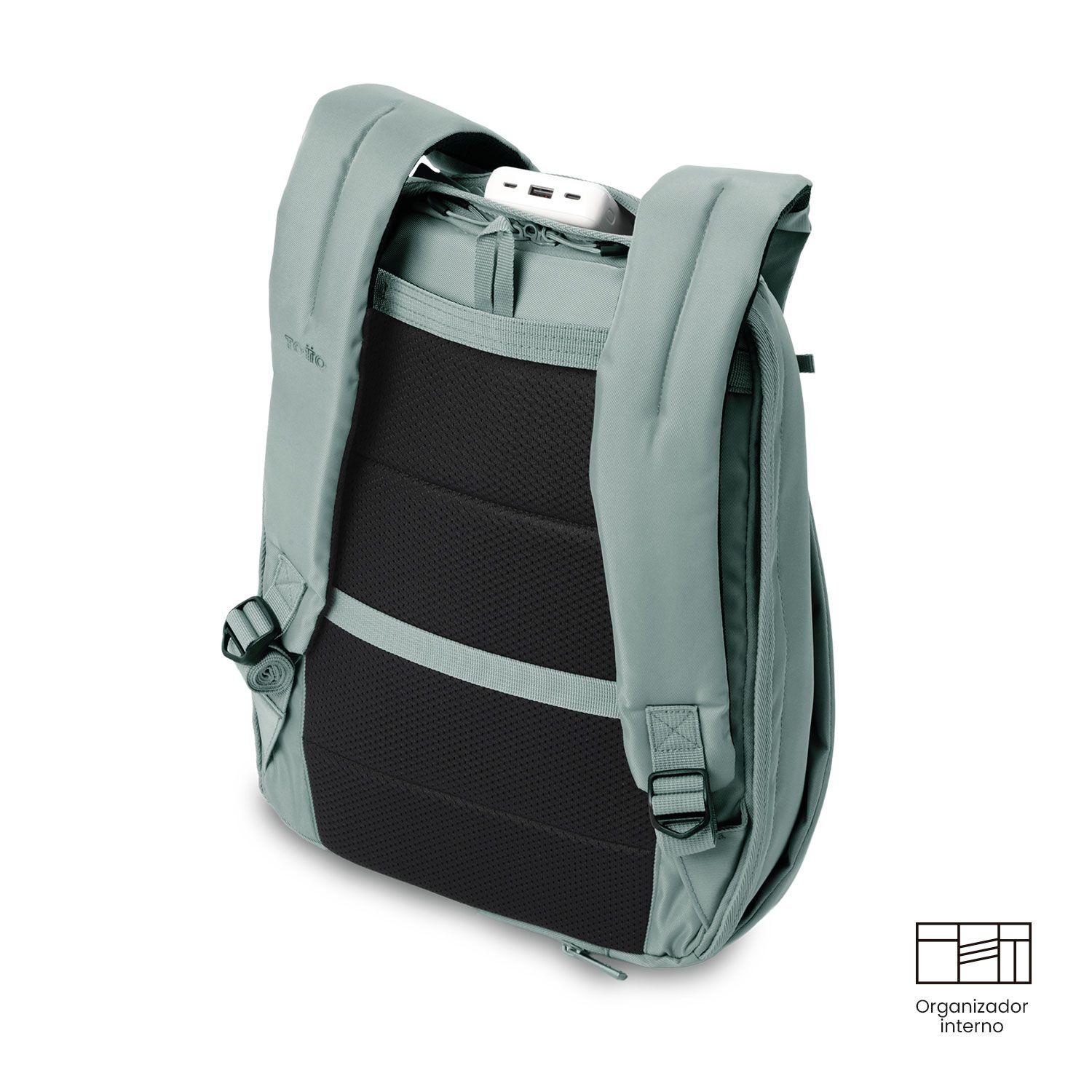 Mochila Ejecutivo Porta PC 14" Antirrobo Twill Verde-6