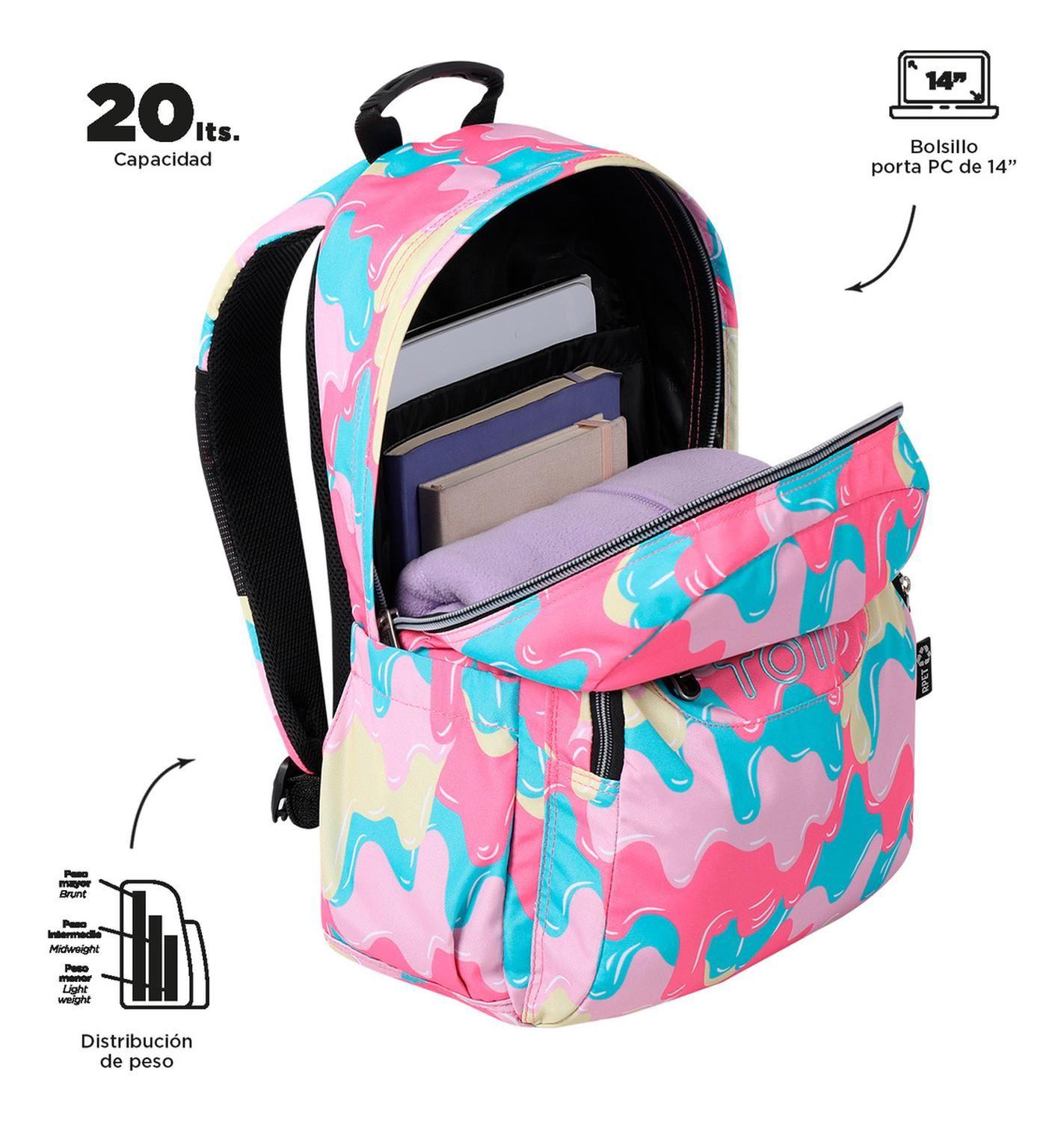Mochila Escolar Totto Acuarela Rpet Rosado Luty-3