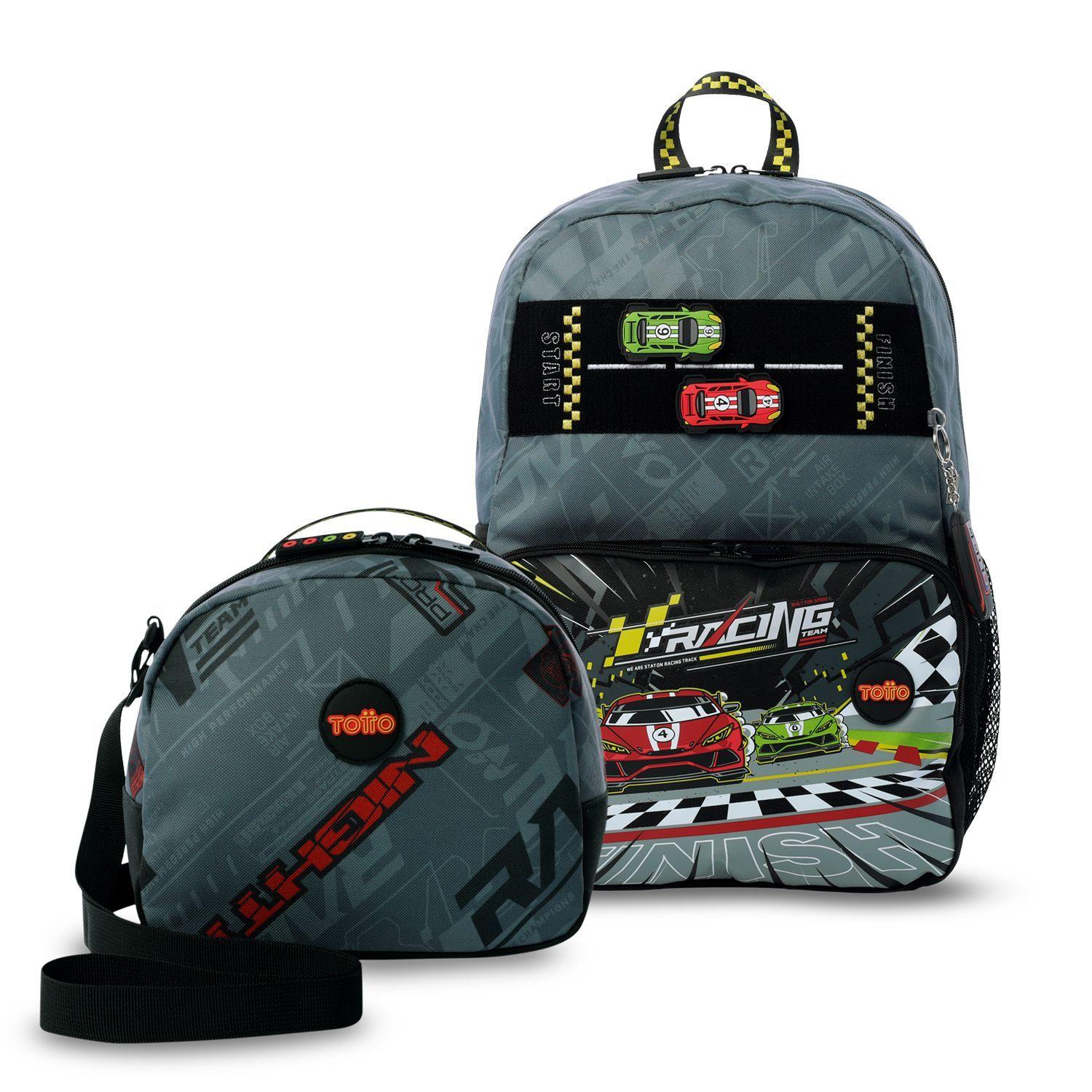 Pack Escolar Mochila Gris Grande + Lonchera Mediana Grand Prix Totto-0