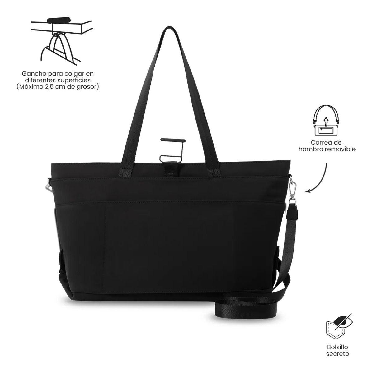 Tote Bag Para Mujer Madrid Porta Pc 15  Grande Negro-3
