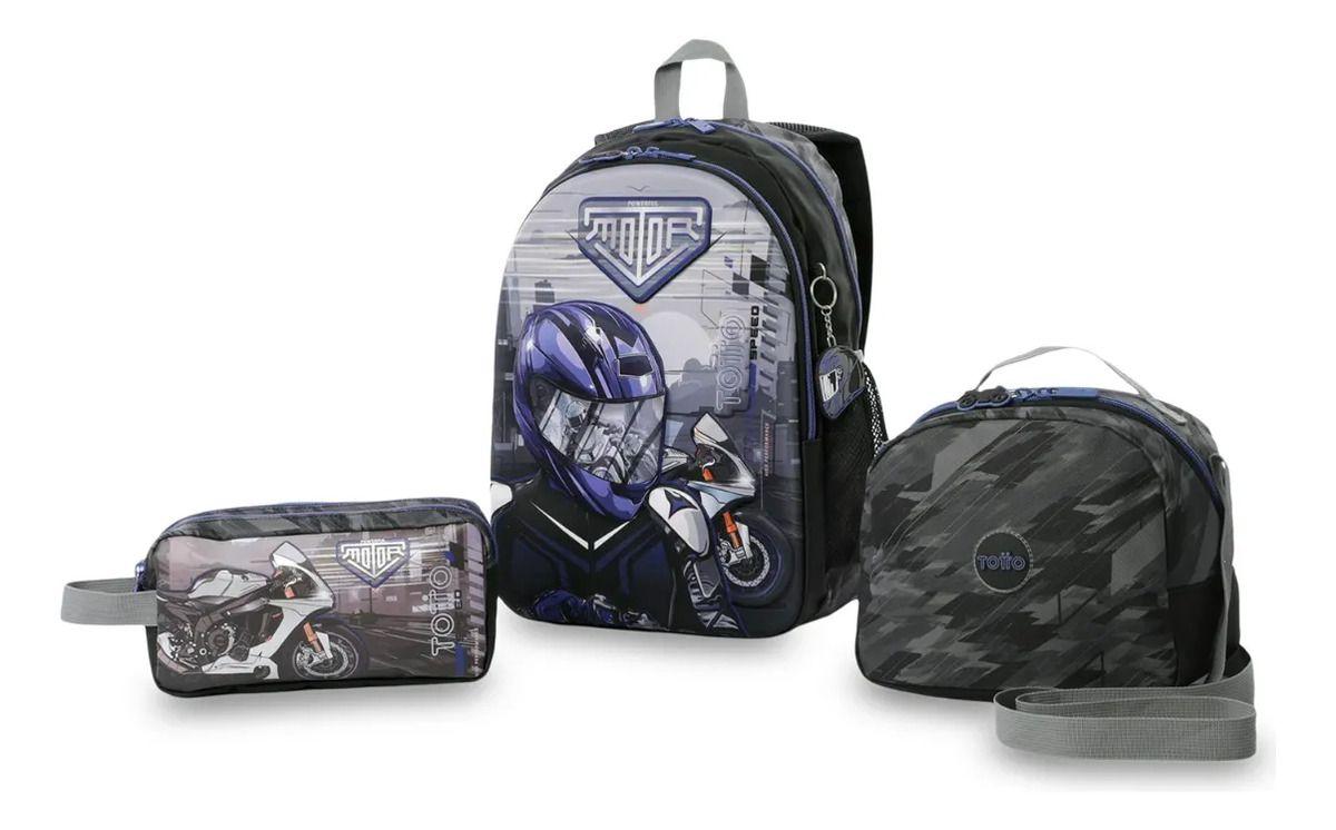 Pack Escolar X3 Morral +lonchera+multiuso Helmet Racer Negro-0