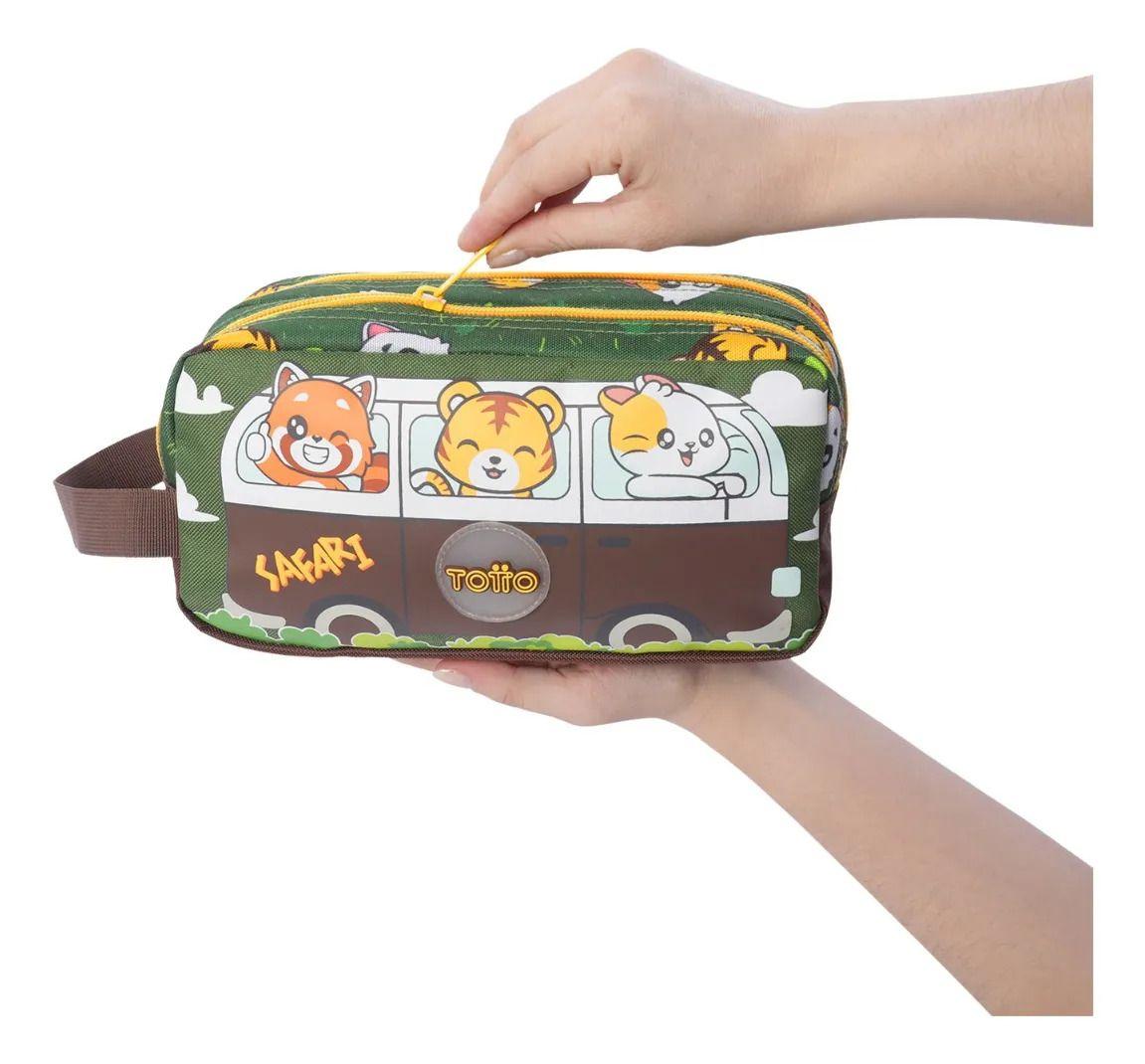 Estuche Escolar Grande Para Niño 2 Cuerpos Safari Verde-2